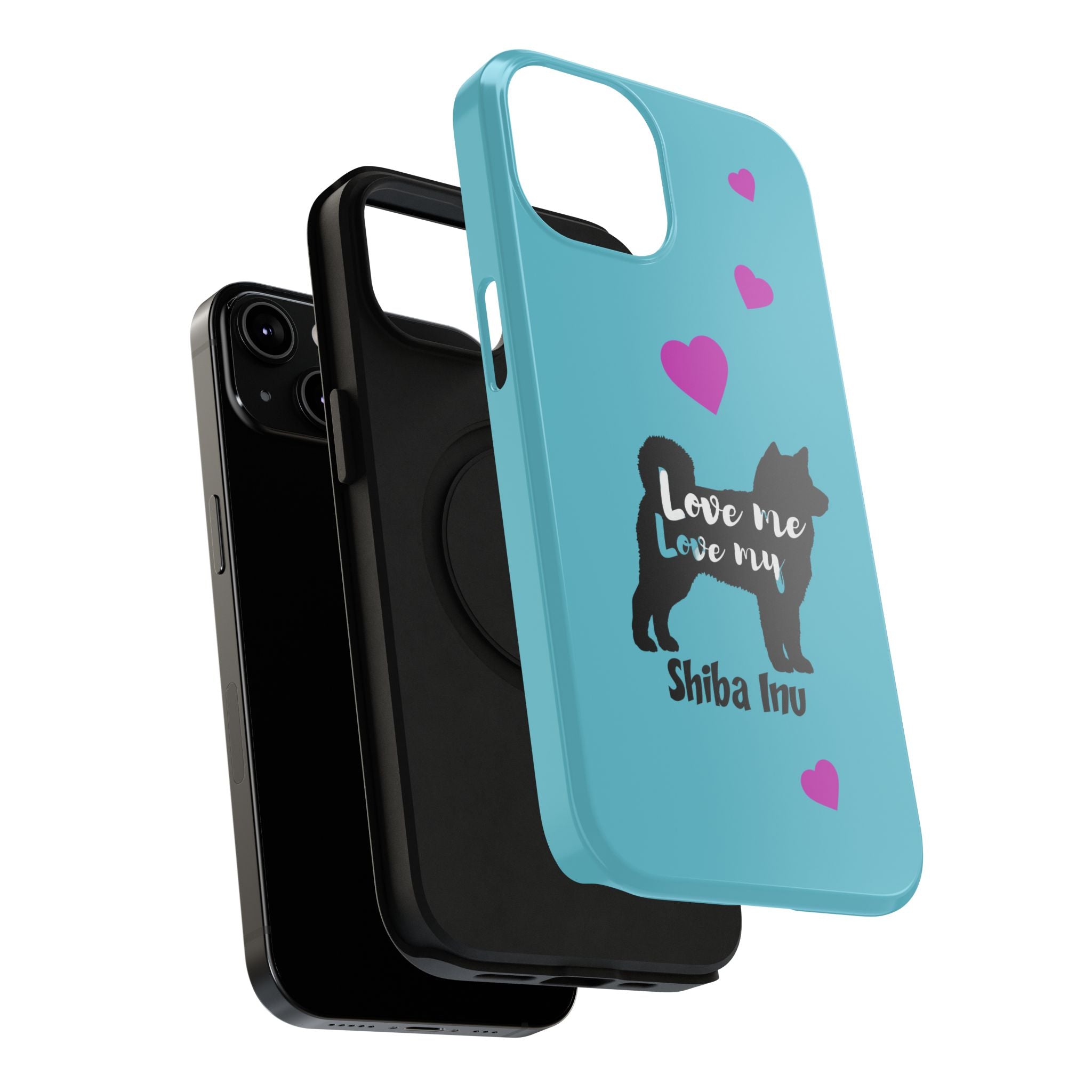 Shiba Inu Phone Case – "Love Me Love My Shiba Inu" Impact-Resistant Case, Cute Heart Design
