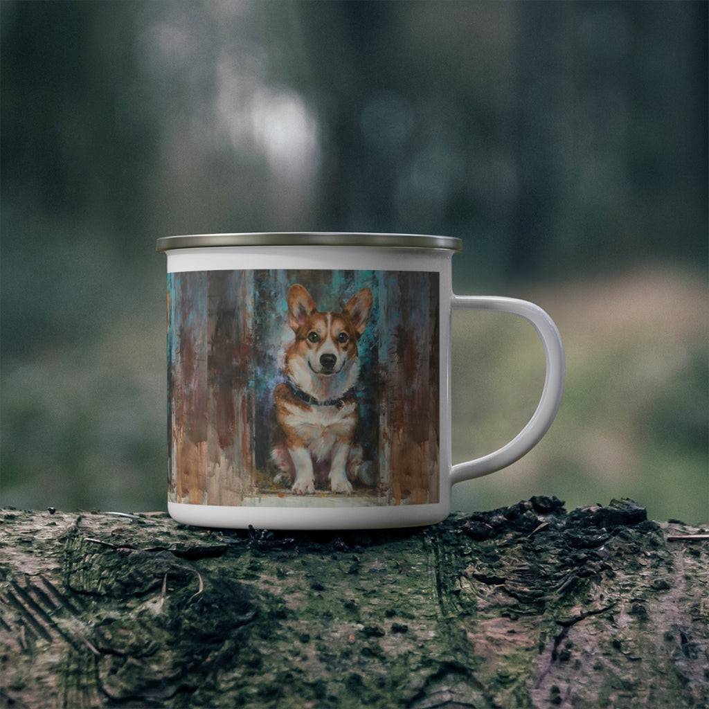 Enamel Camping Mug — Watercolor Corgi Dog Campfire Mug