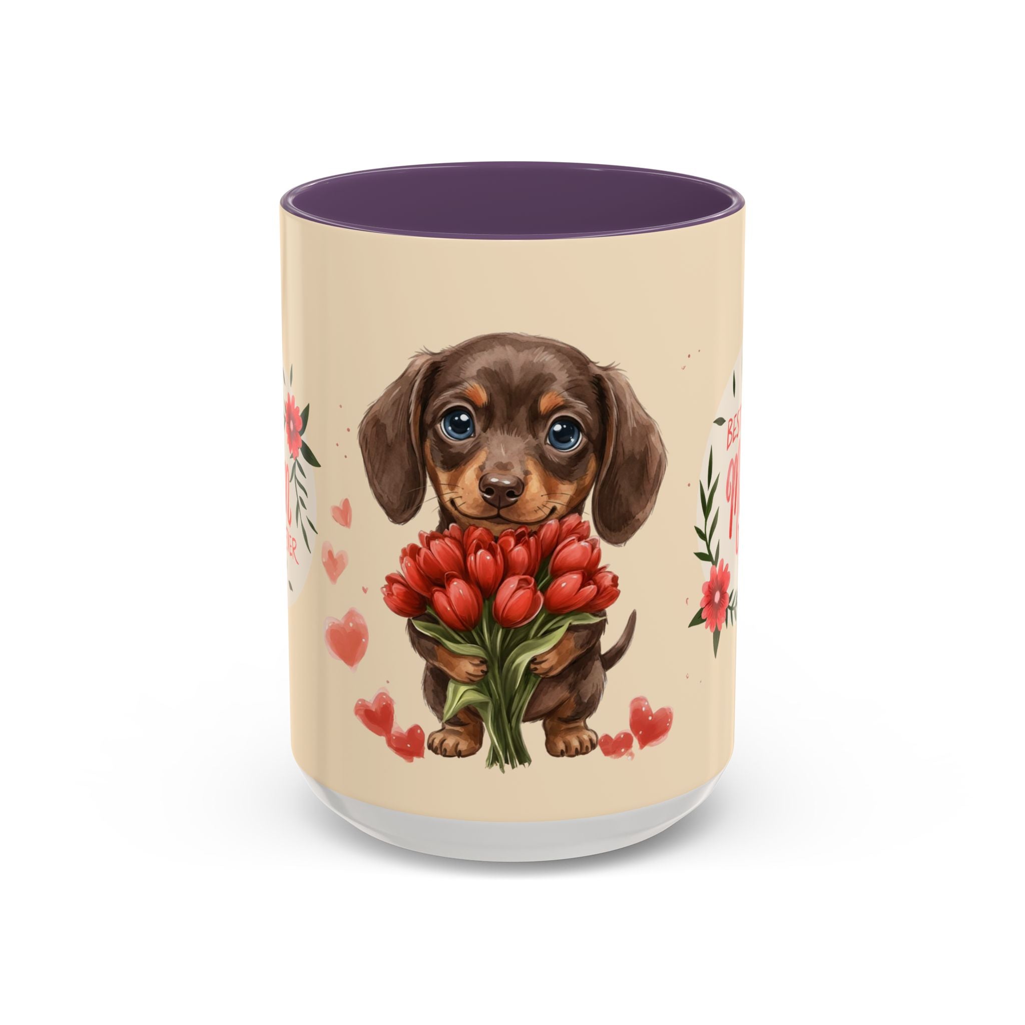 Best Mom Ever Coffee Mug — Cute Dachshund with Tulips