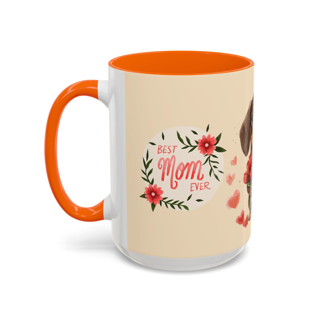 Best Mom Ever Coffee Mug — Cute Dachshund with Tulips