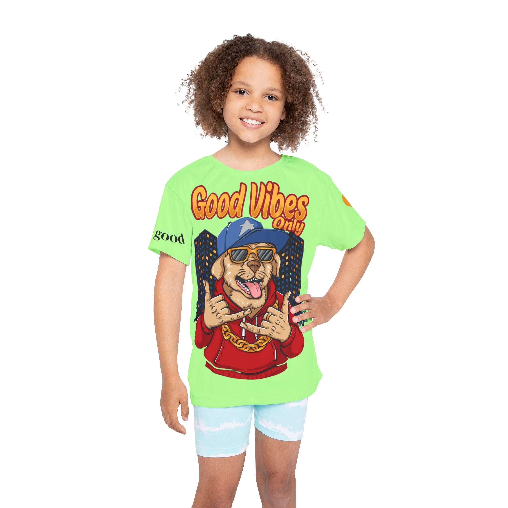 Kids 'Good Vibes Only' Neon Sports Jersey — Cool Dog Graphic Tee