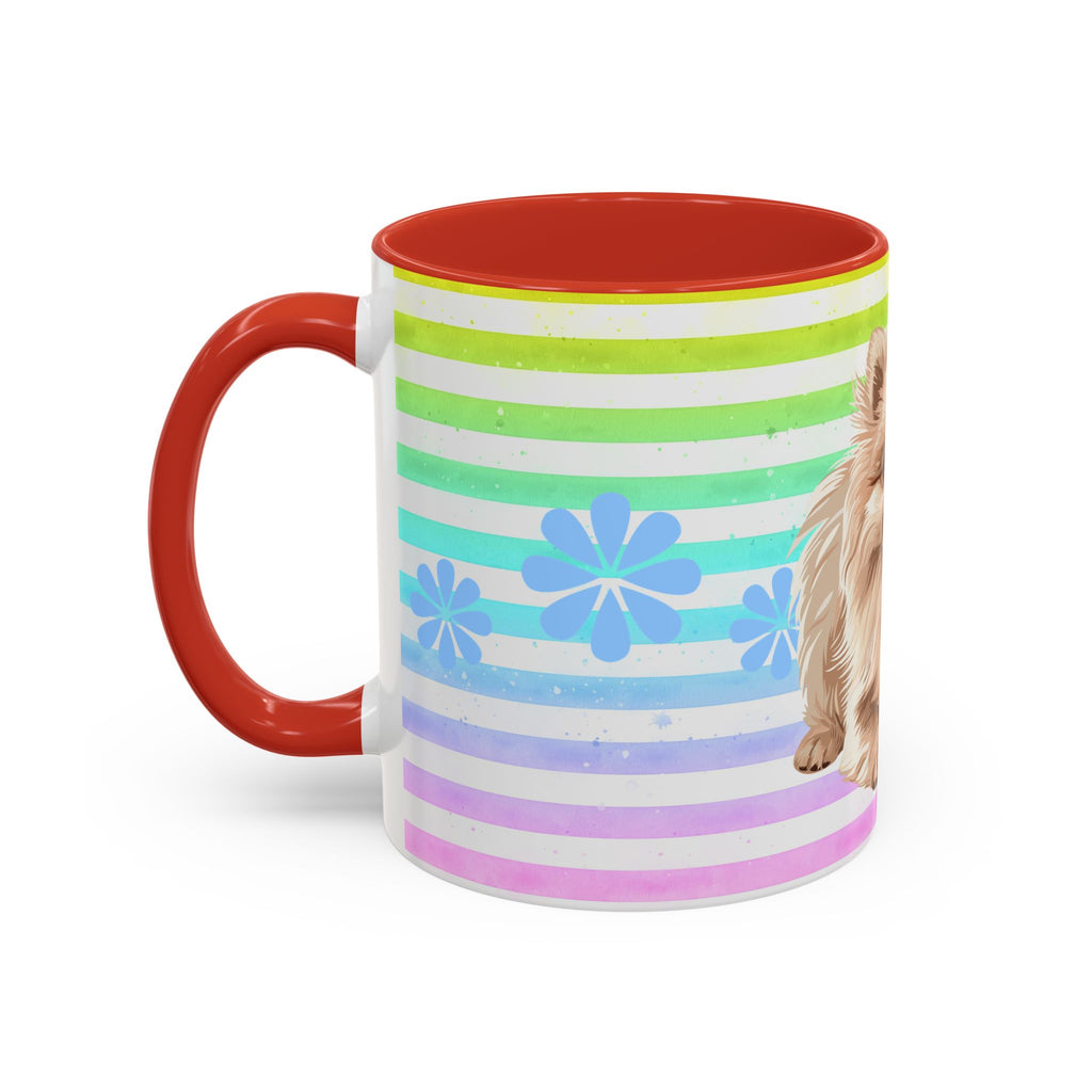 Pomeranian Dog Coffee Mug — Cute Fluffy Pup on Rainbow Stripes (Accent Mug 11/15oz)