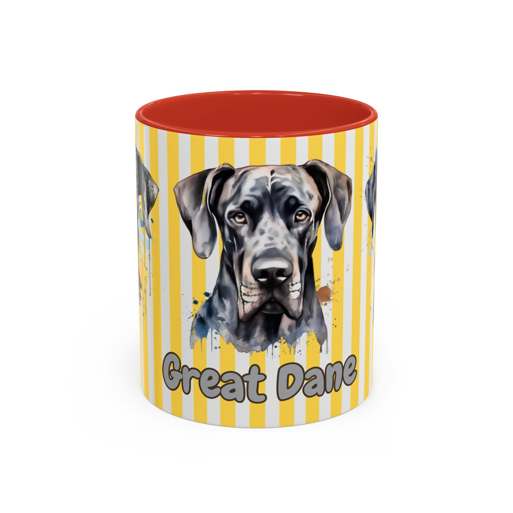 Personalised Dog Accent Coffee Mug — Yellow Striped Dog Lover Gift (11/15 oz)