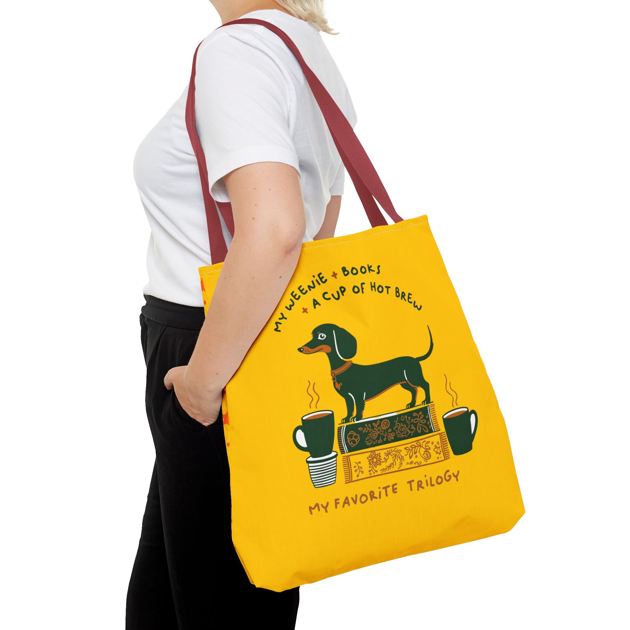 Dachshund, Books & Coffee Tote Bag