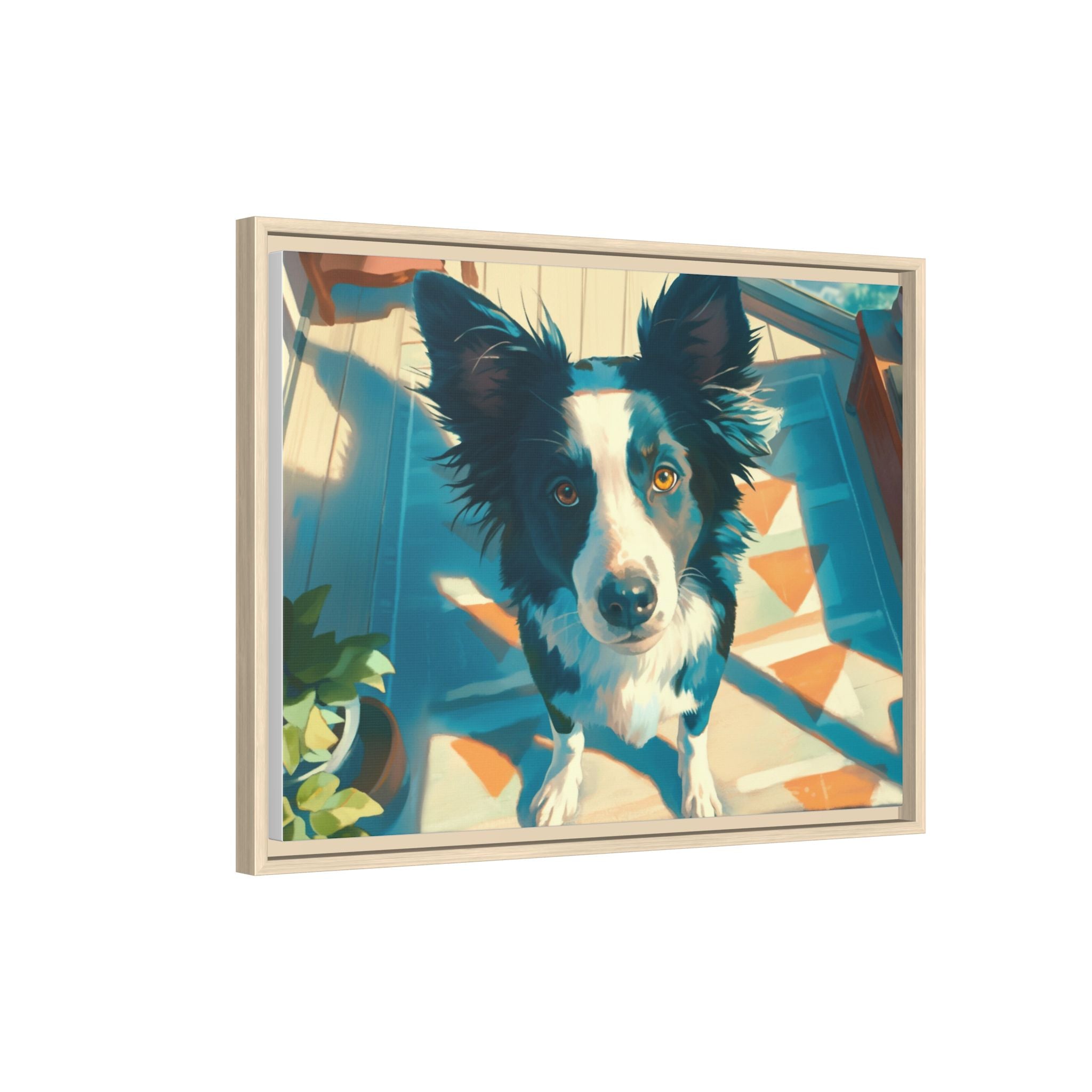 Framed Matte Canvas - Colorful Border Collie Pet Portrait