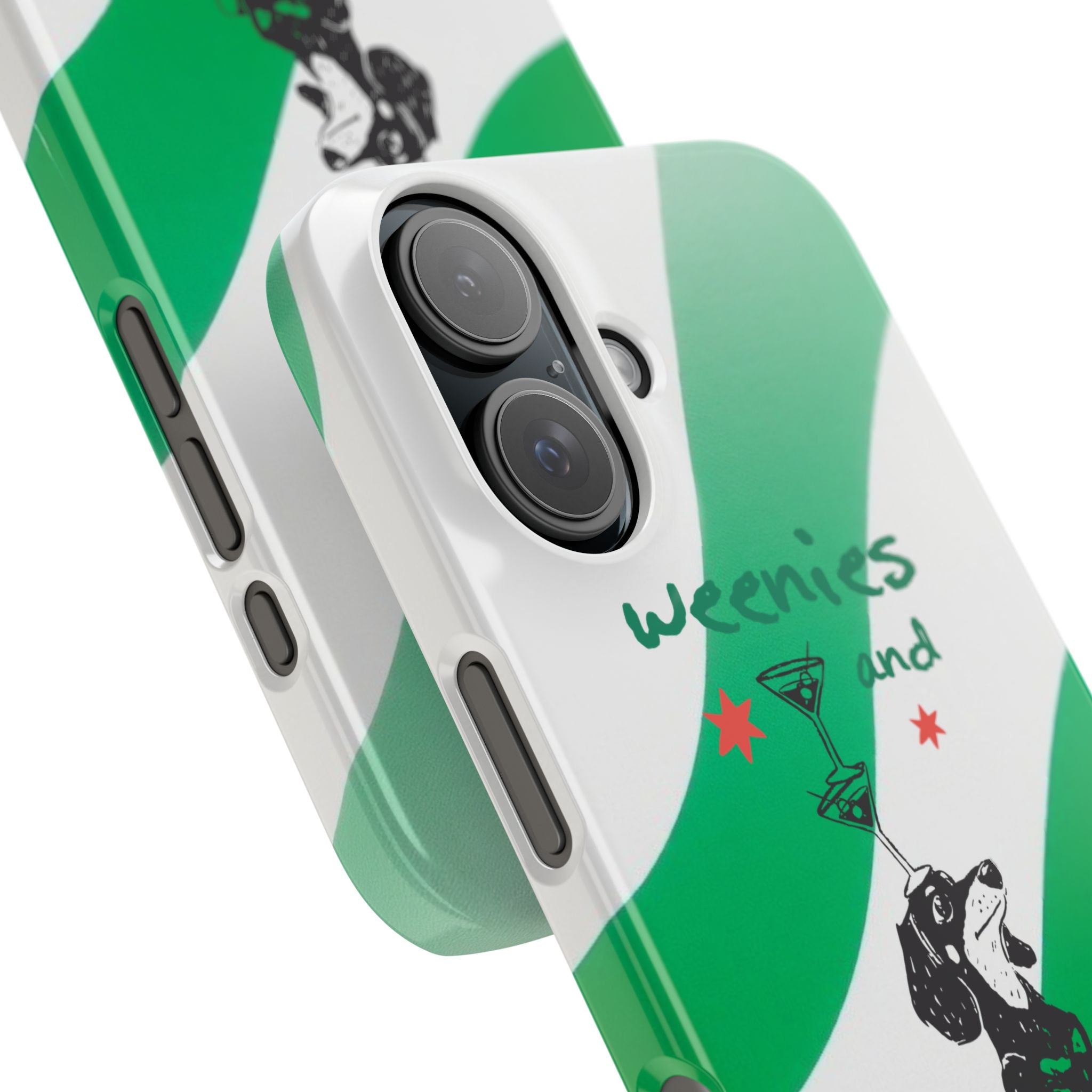 Weenies and Martinis Slim Phone Case – Dachshund Cocktail Green Stripe
