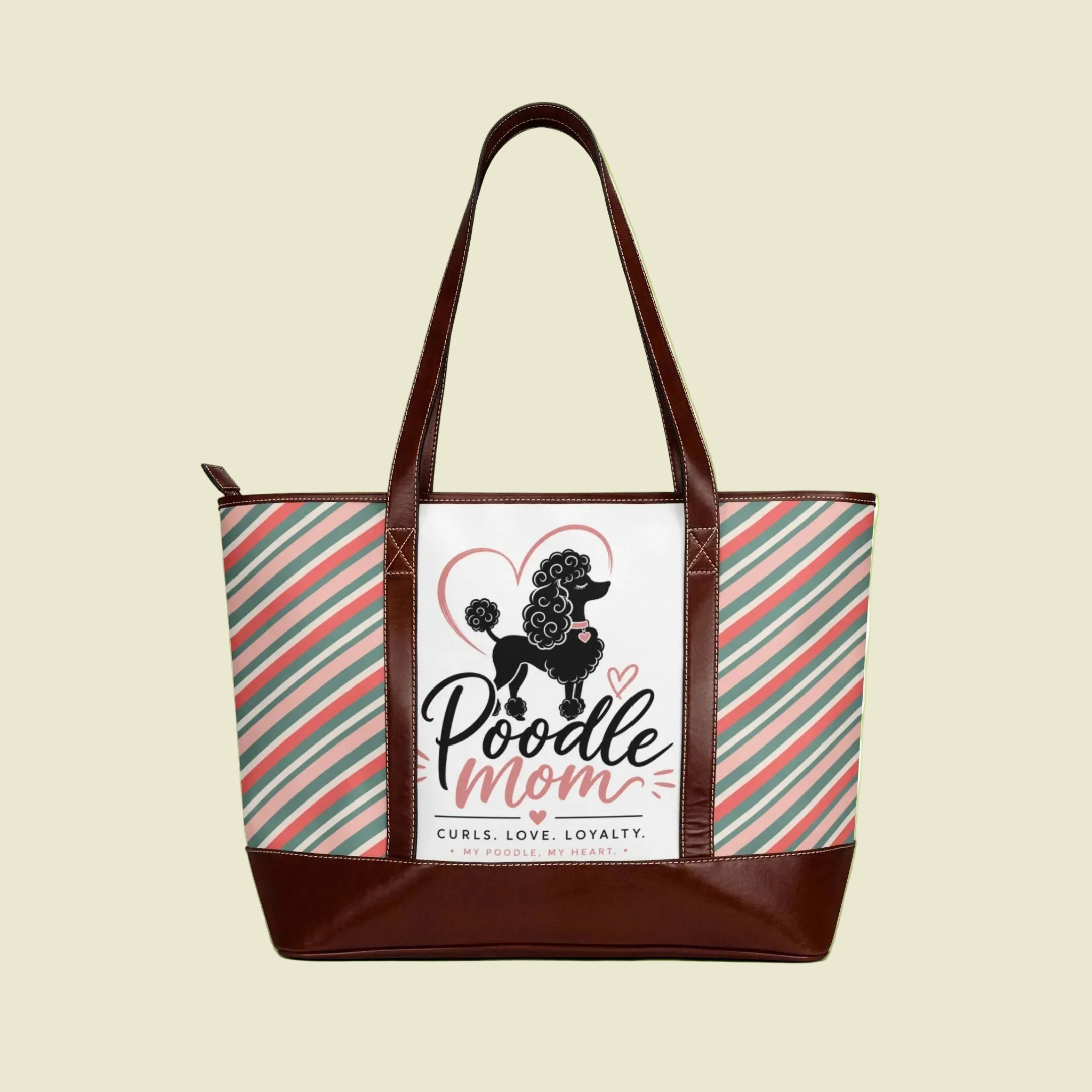 Poodle Mom Handbag — Cute Striped Tote Bag for Poodle Lovers