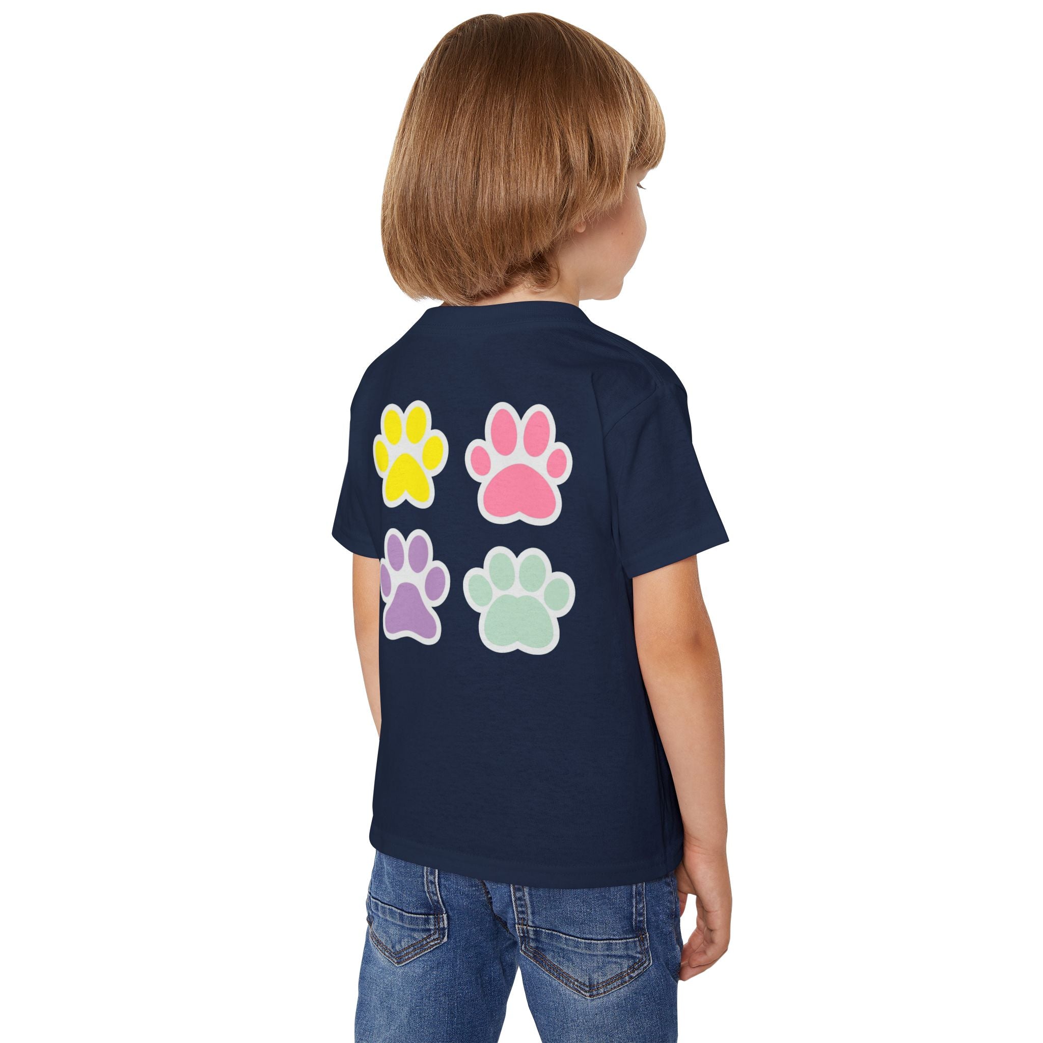 Toddler T-Shirt — Cute French Bulldog Hugging Heart with Colorful Paw Prints
