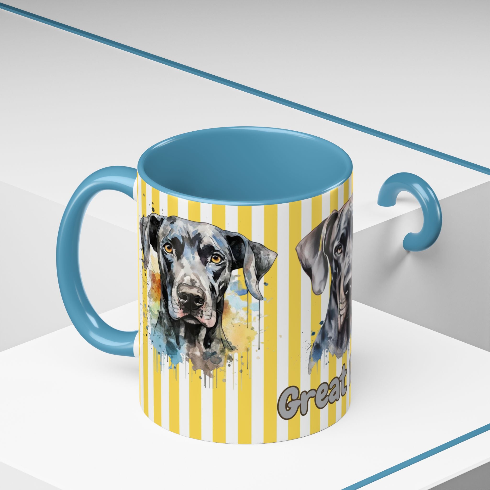Personalised Dog Accent Coffee Mug — Yellow Striped Dog Lover Gift (11/15 oz)