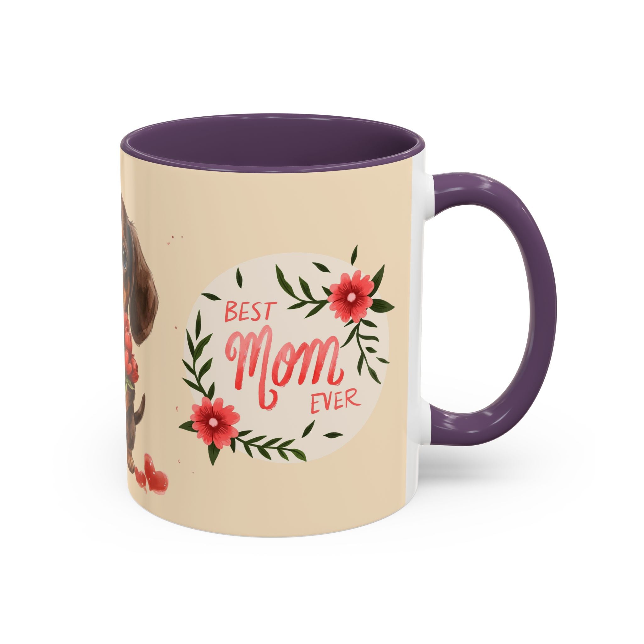 Best Mom Ever Coffee Mug — Cute Dachshund with Tulips