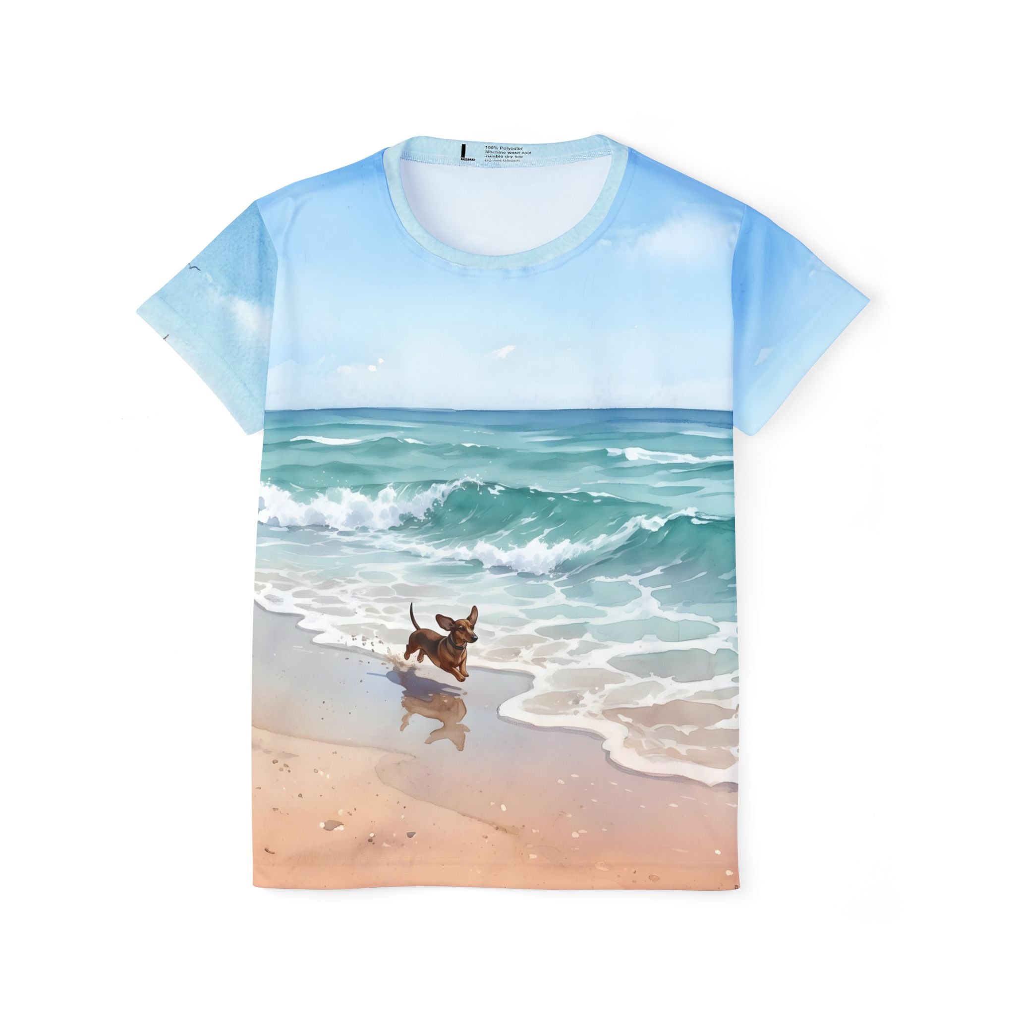 Women's Beach Scene All-Over Print Sports Jersey — Dachshund on Shore