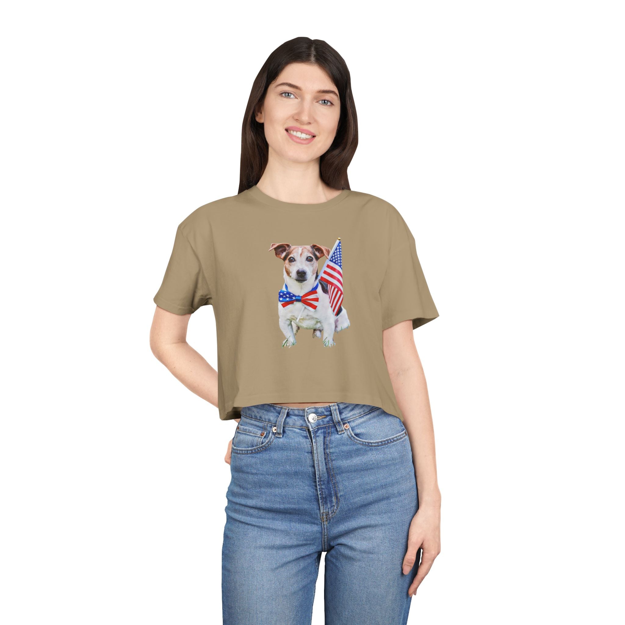 Patriotic Dog Crop Tee — Jack Russell with American Flag