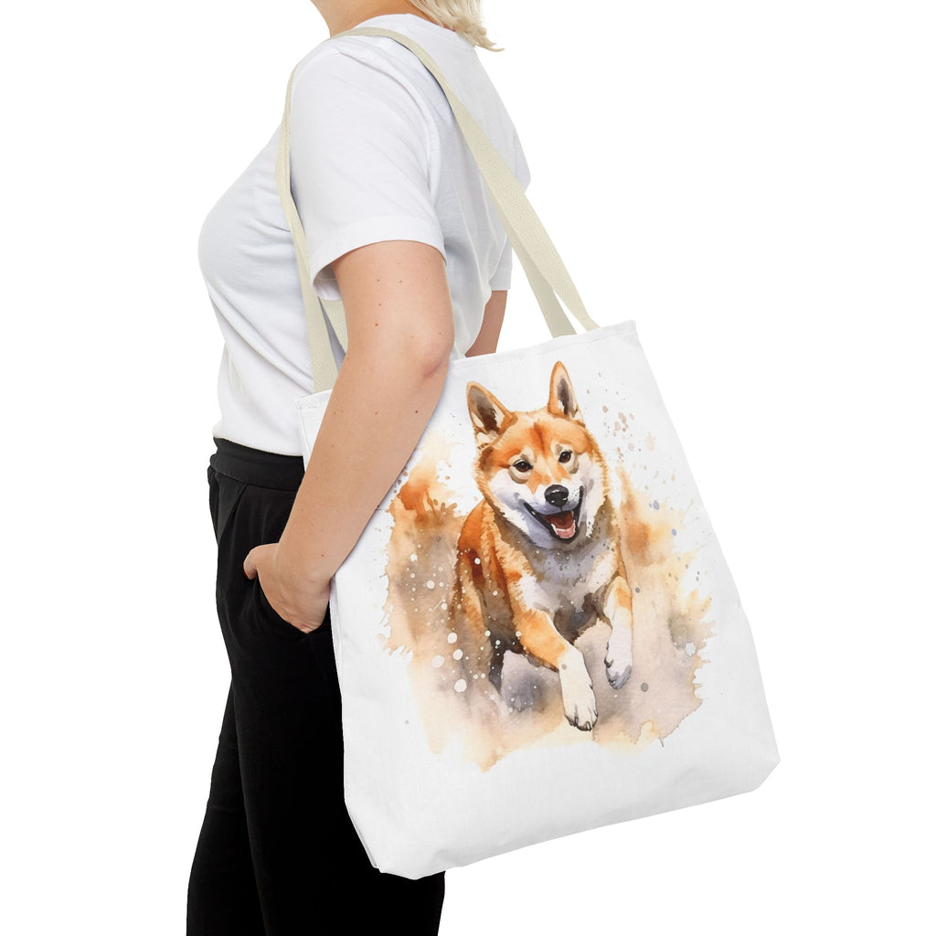 Shiba Inu Watercolor Tote Bag – Cute Running Dog All-Over Print