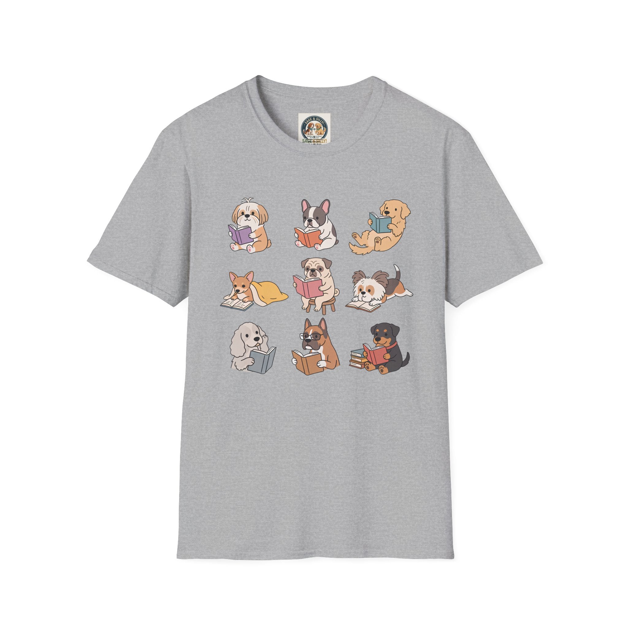 Reading Dogs T-Shirt — Cute Cartoon Dogs with Books Graphic Tee