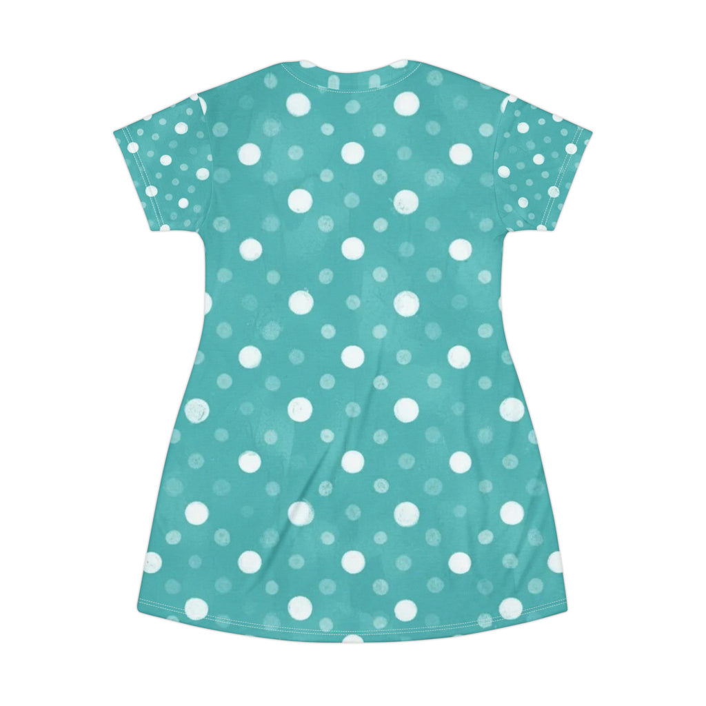 Turquoise Polka Dot T-Shirt Dress with Westie Dog Accent