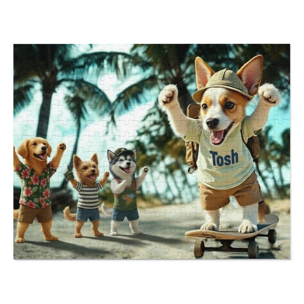 Beach Dogs Jigsaw Puzzle with Tin — Jack Russell Terrier Skateboard | Dog Lover Gift