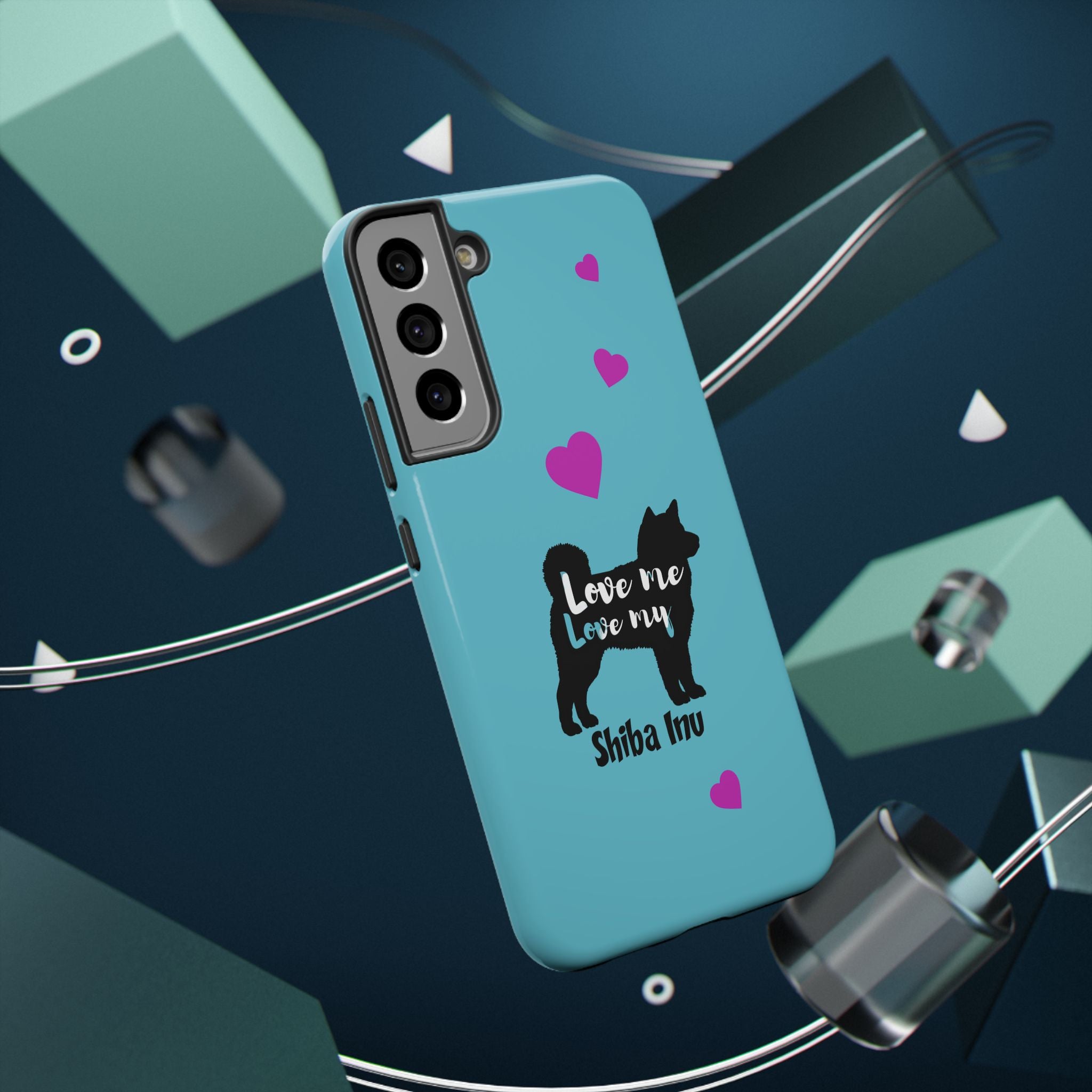Shiba Inu Phone Case – "Love Me Love My Shiba Inu" Impact-Resistant Case, Cute Heart Design