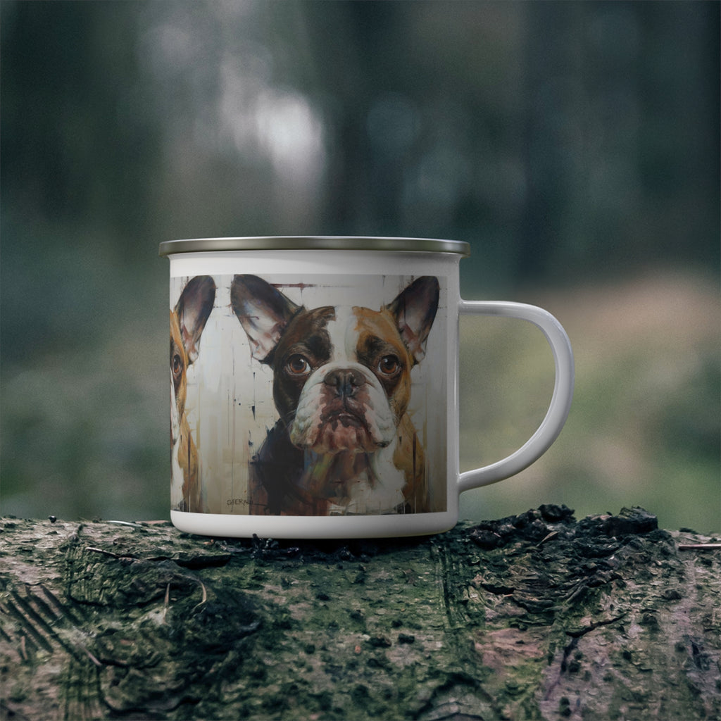 Enamel Camping Mug — Rustic French Bulldog Portrait Camper Cup