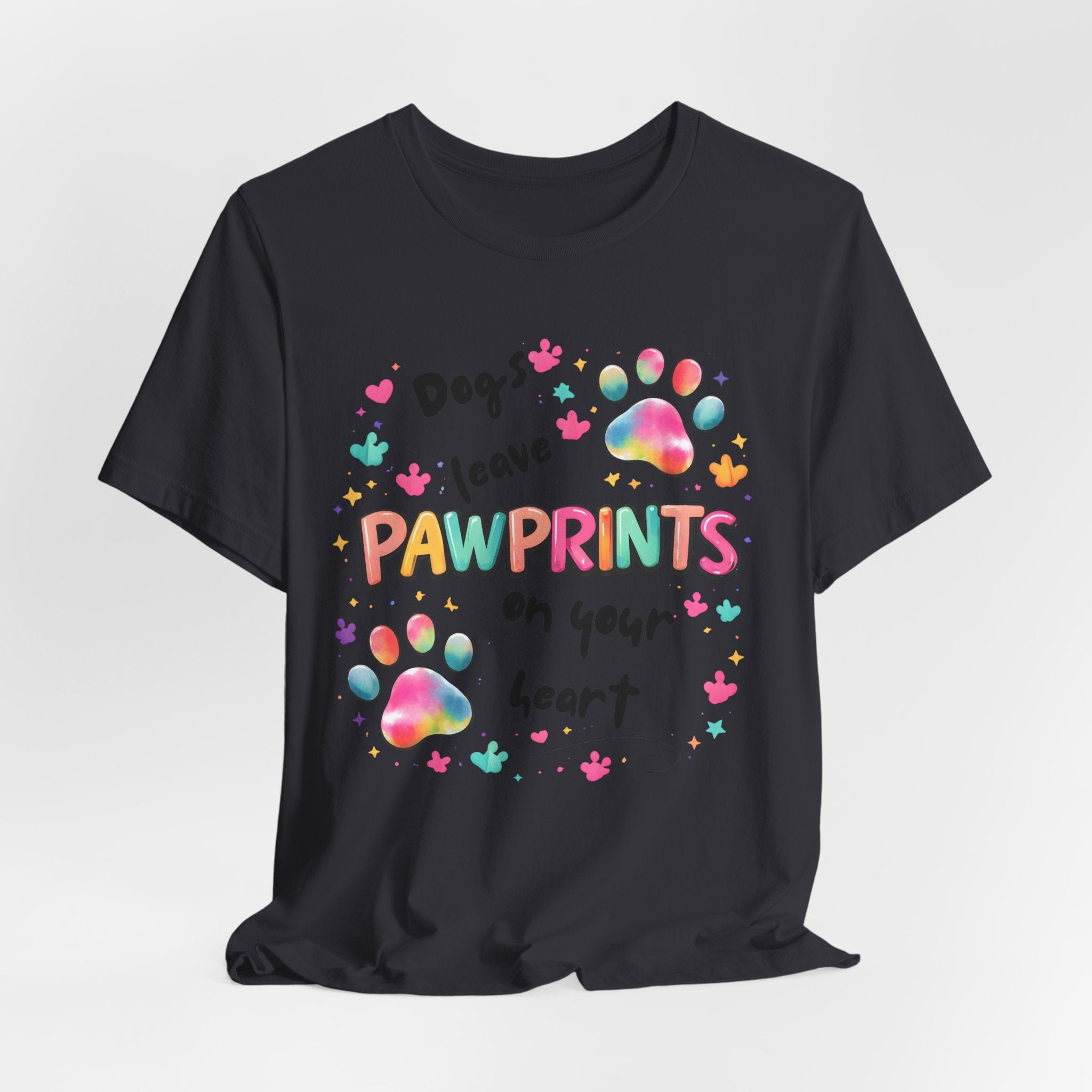 Pawprints on Your Heart T‑Shirt — Colorful Dog Paw Love Tee