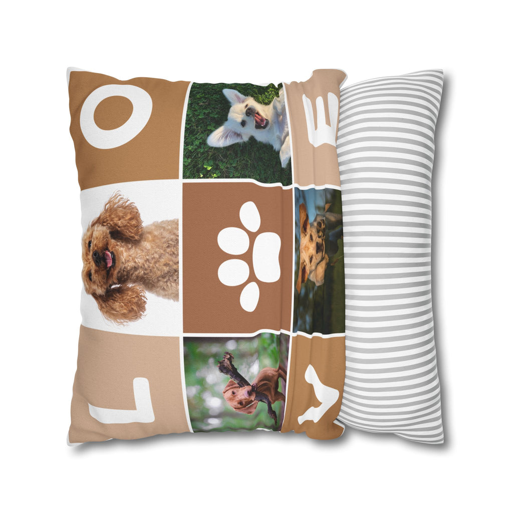 Dog Photo Collage Square Pillow — "LOVE" Paw Print Decorative Pillowcase