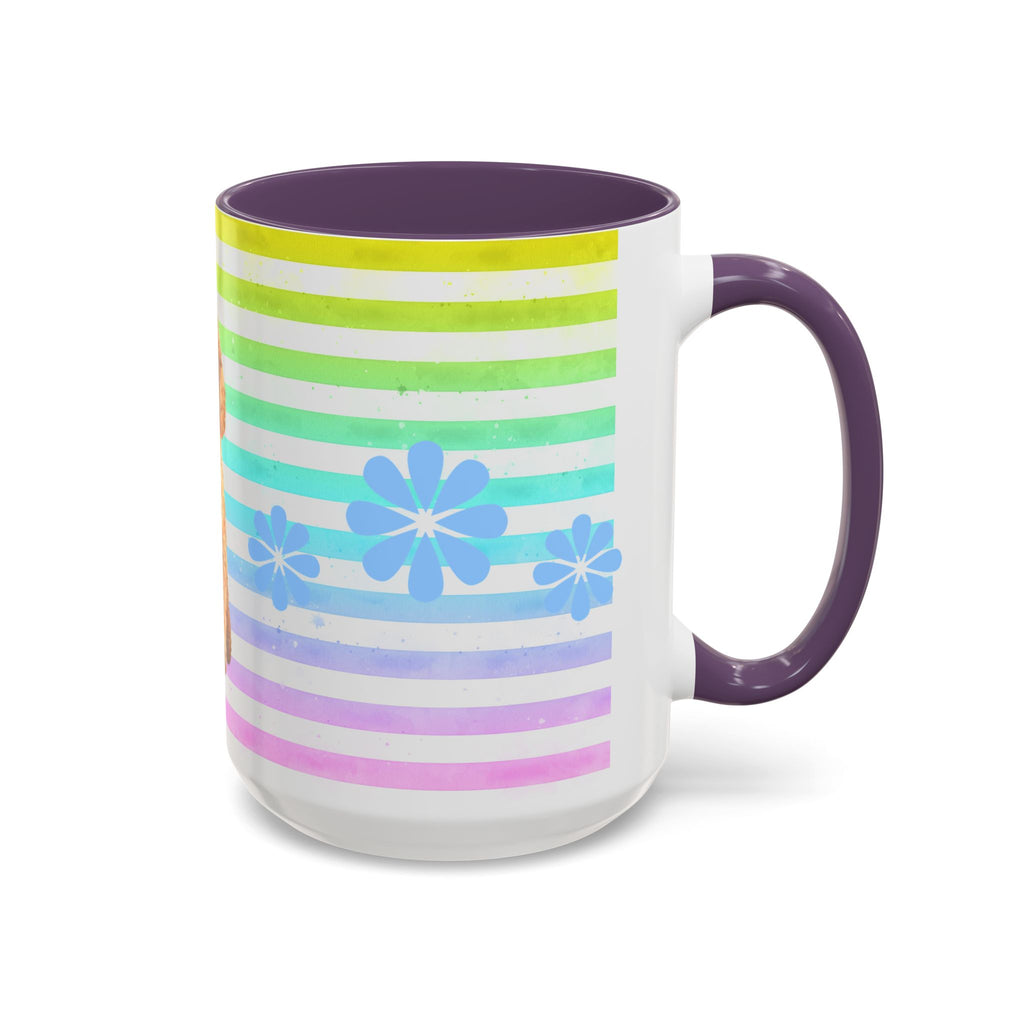 Apricot Poodle Coffee Mug — Cute Fluffy Pup on Rainbow Stripes (Accent Mug 11/15oz)