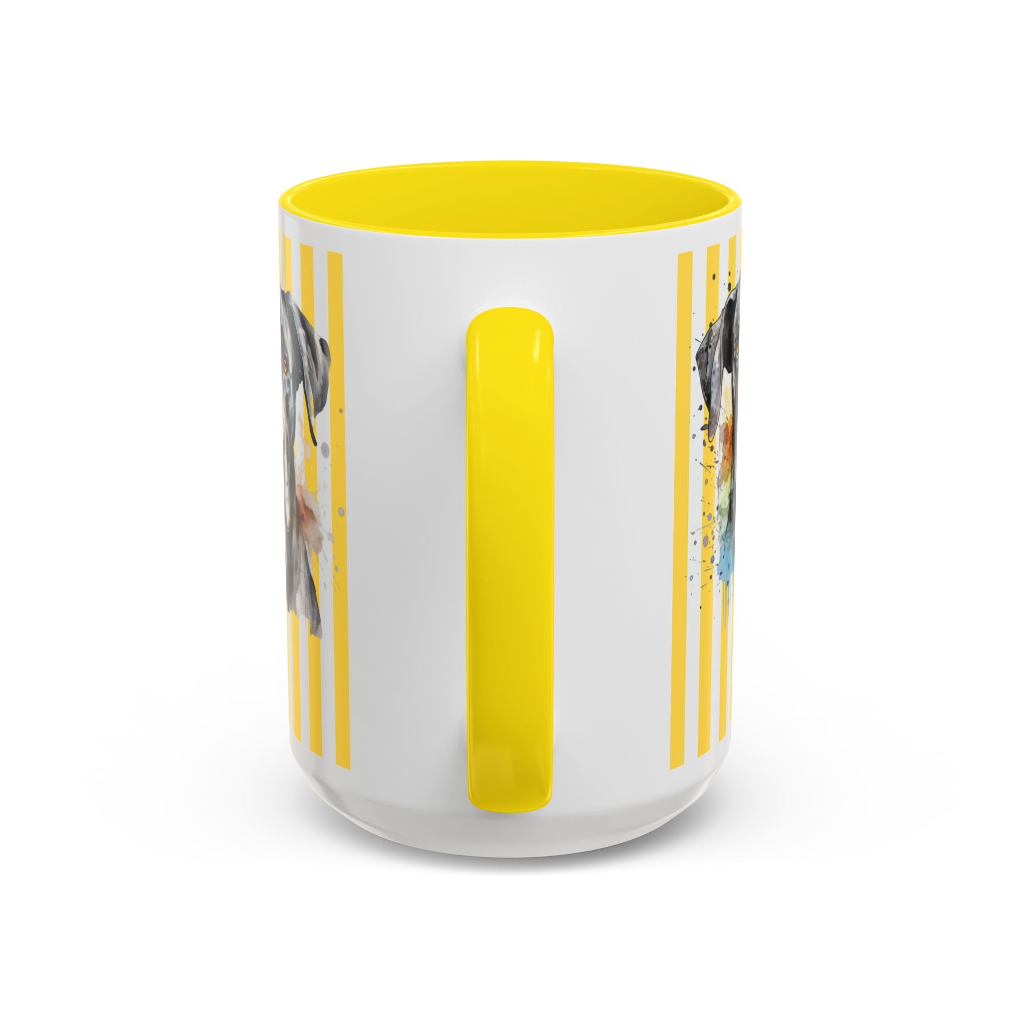 Personalised Dog Accent Coffee Mug — Yellow Striped Dog Lover Gift (11/15 oz)