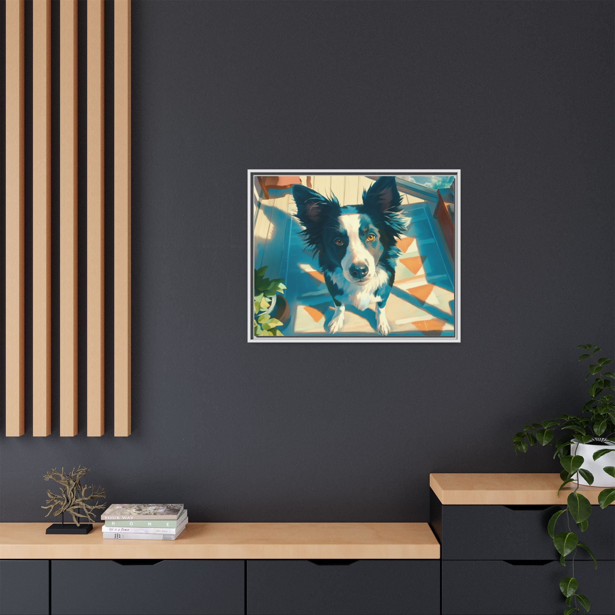 Framed Matte Canvas - Colorful Border Collie Pet Portrait