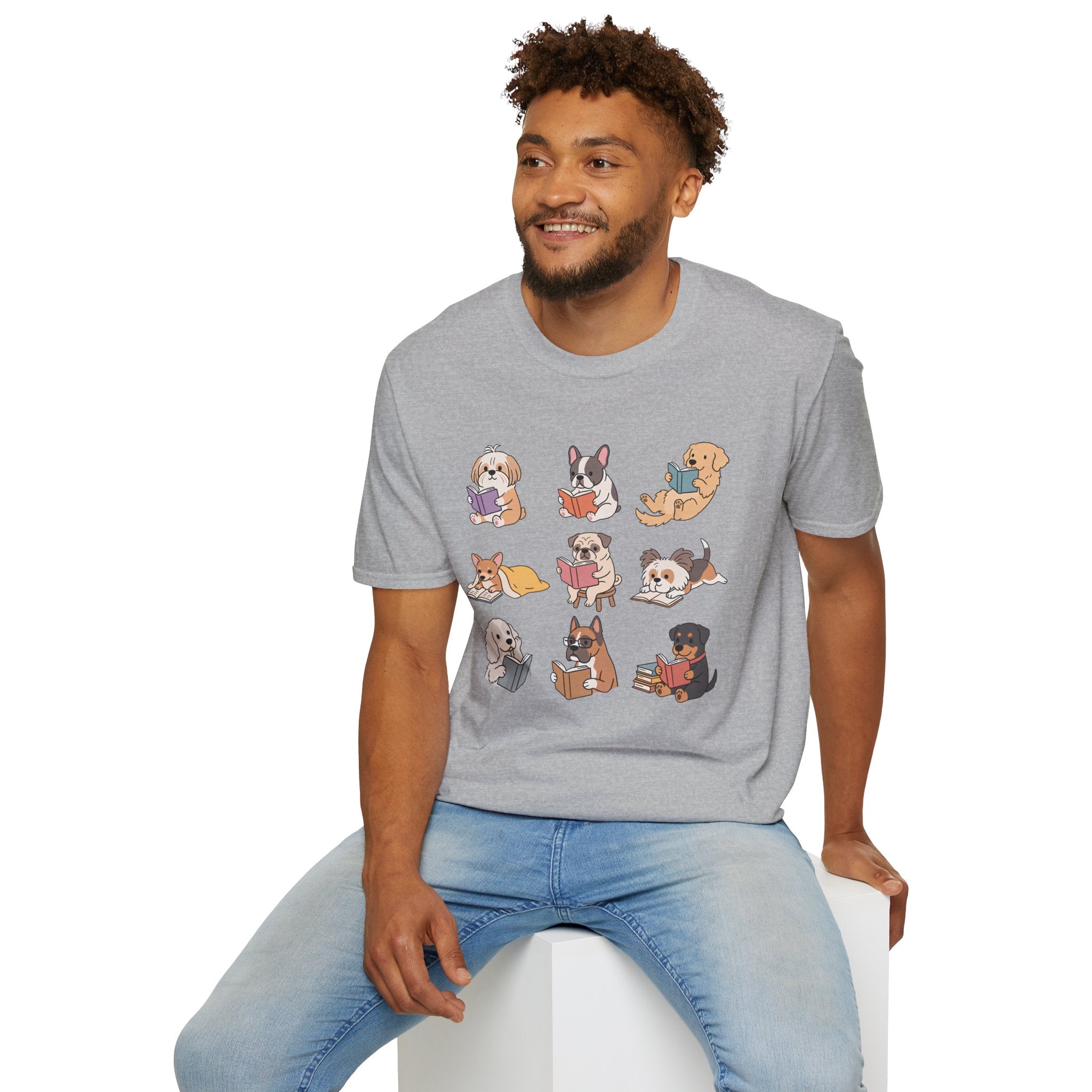 Reading Dogs T-Shirt — Cute Cartoon Dogs with Books Graphic Tee