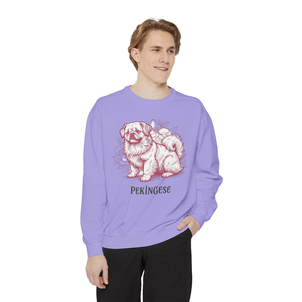 Pekingese Floral Sweatshirt — Vintage Sketch Dog Crewneck