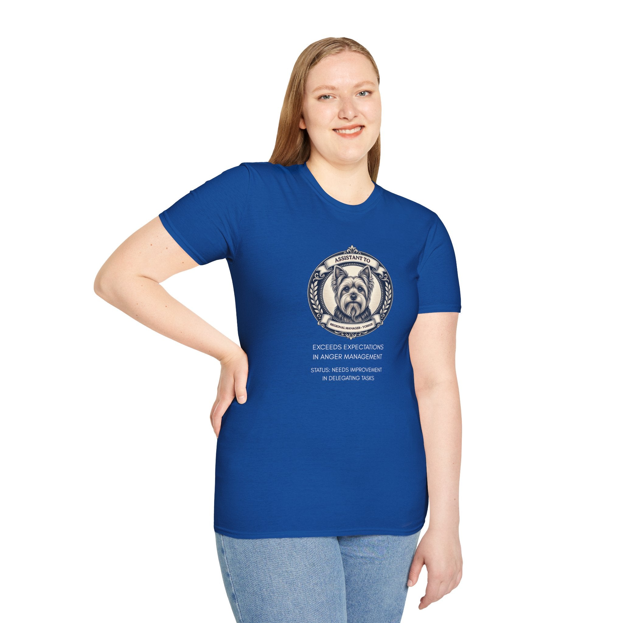 Yorkie T-Shirt — "Assistant to the Regional Manager" Funny Yorkshire Terrier Tee