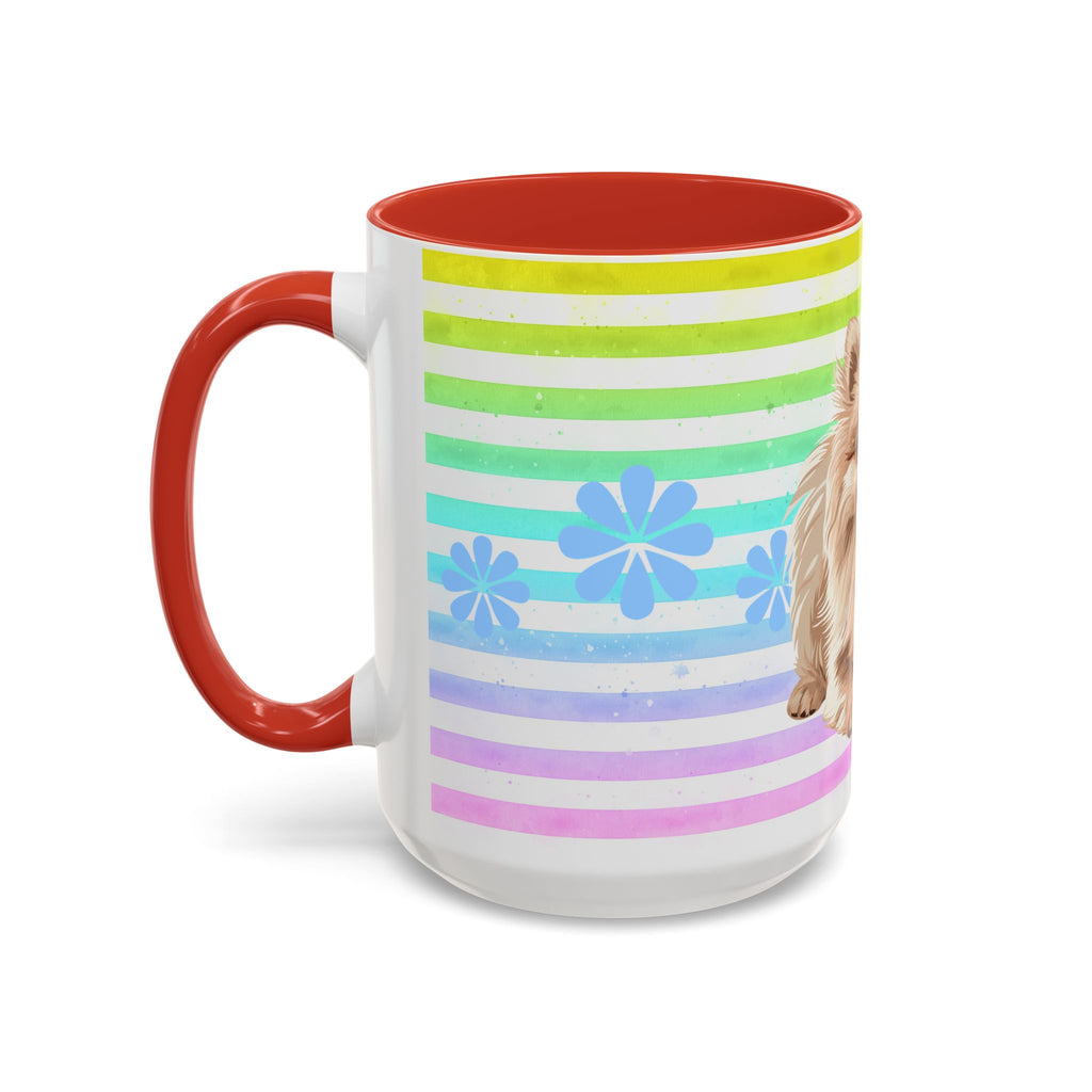 Pomeranian Dog Coffee Mug — Cute Fluffy Pup on Rainbow Stripes (Accent Mug 11/15oz)