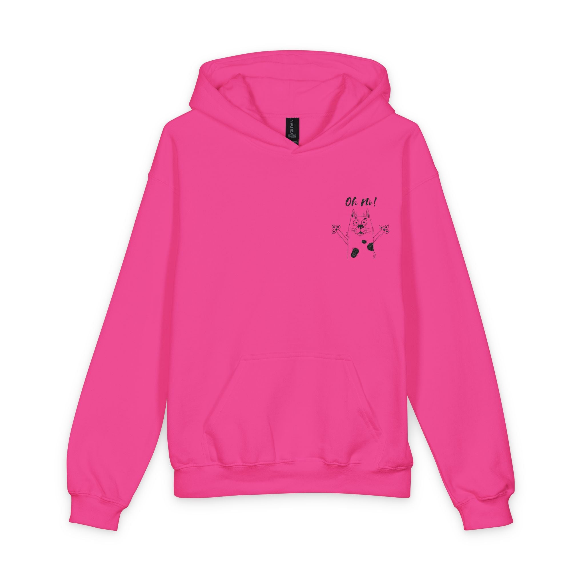 Youth Hoodie — Cute Cartoon Dog Design with "Oh No" Pocket Graphic