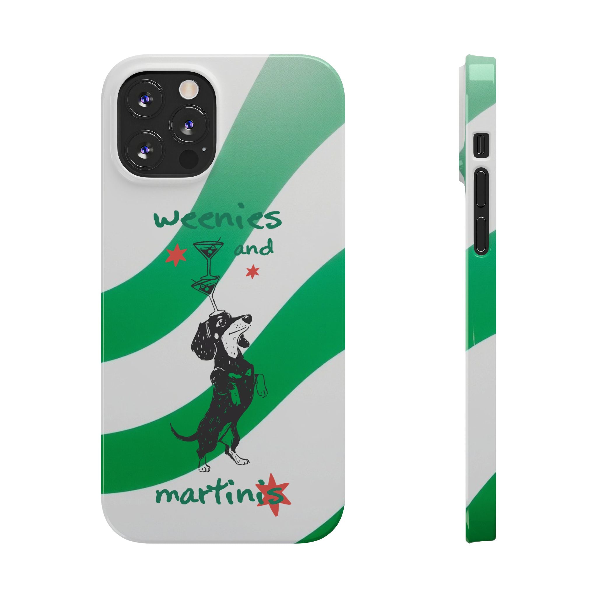 Weenies and Martinis Slim Phone Case – Dachshund Cocktail Green Stripe