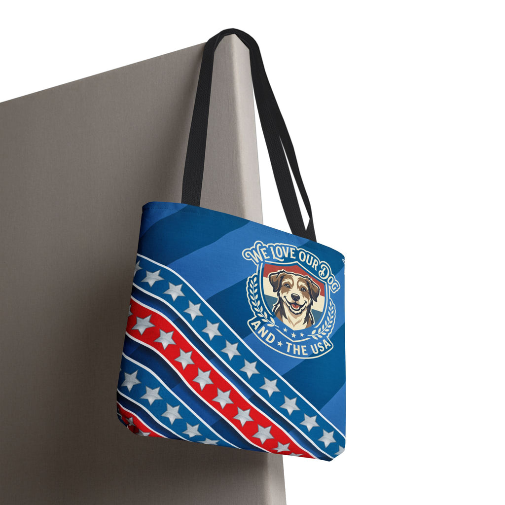Patriotic Dog Tote Bag — "We Love Our Dog and the USA" AOP Tote