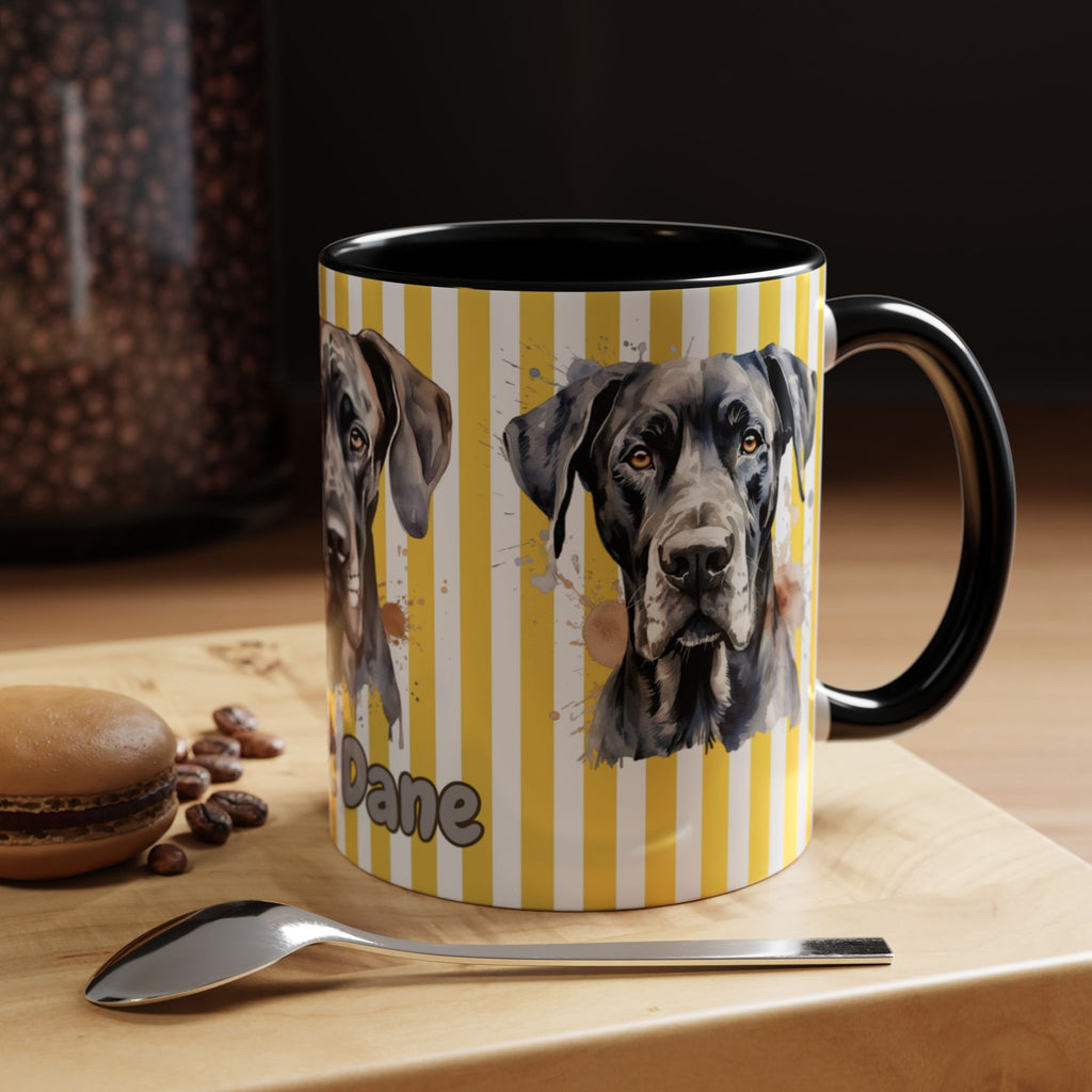 Personalised Dog Accent Coffee Mug — Yellow Striped Dog Lover Gift (11/15 oz)