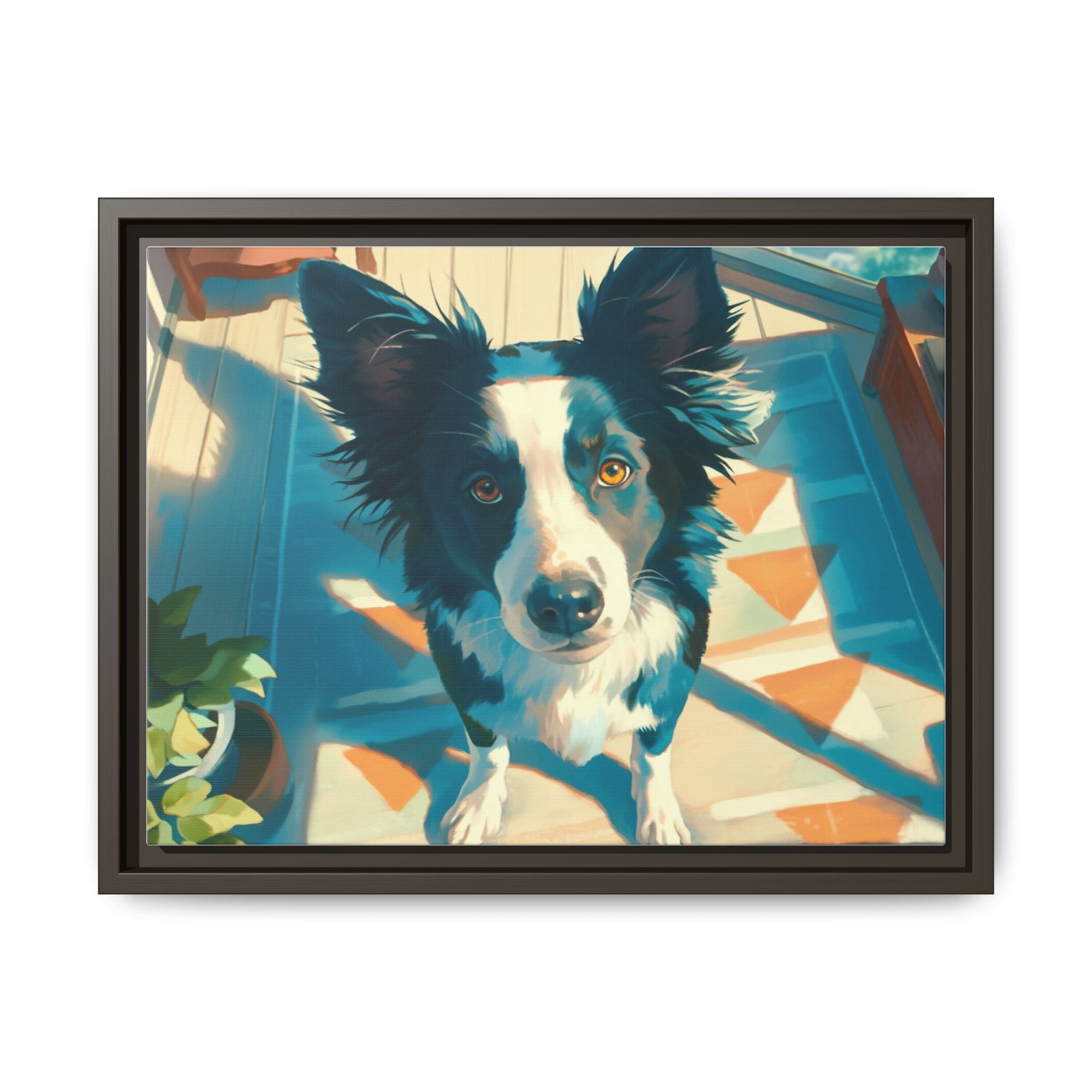 Framed Matte Canvas - Colorful Border Collie Pet Portrait