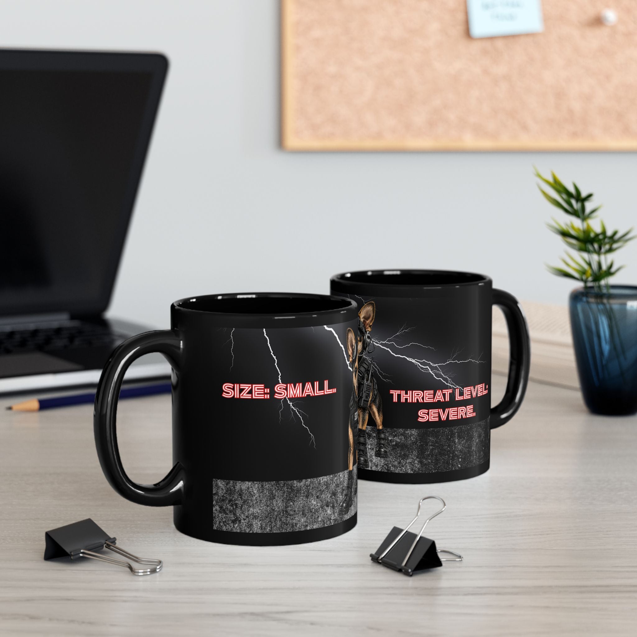 Size: Small — Threat Level: Severe — Security Chihuahua Mug | Funny Guard Dog Coffee Cup