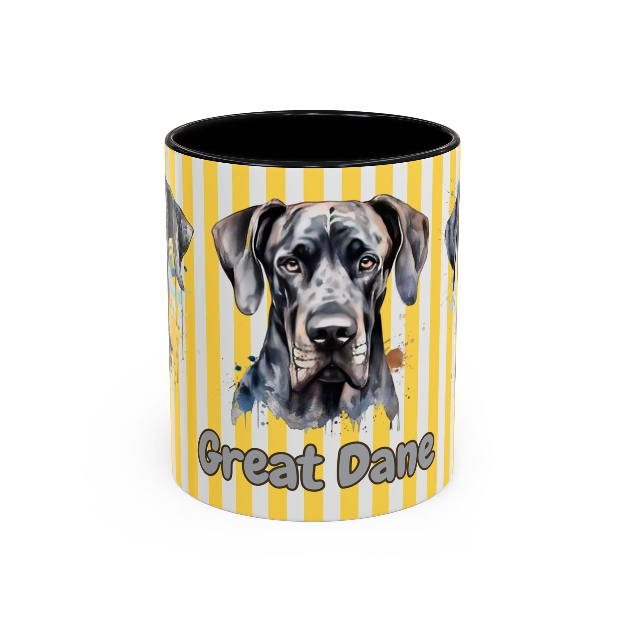 Personalised Dog Accent Coffee Mug — Yellow Striped Dog Lover Gift (11/15 oz)