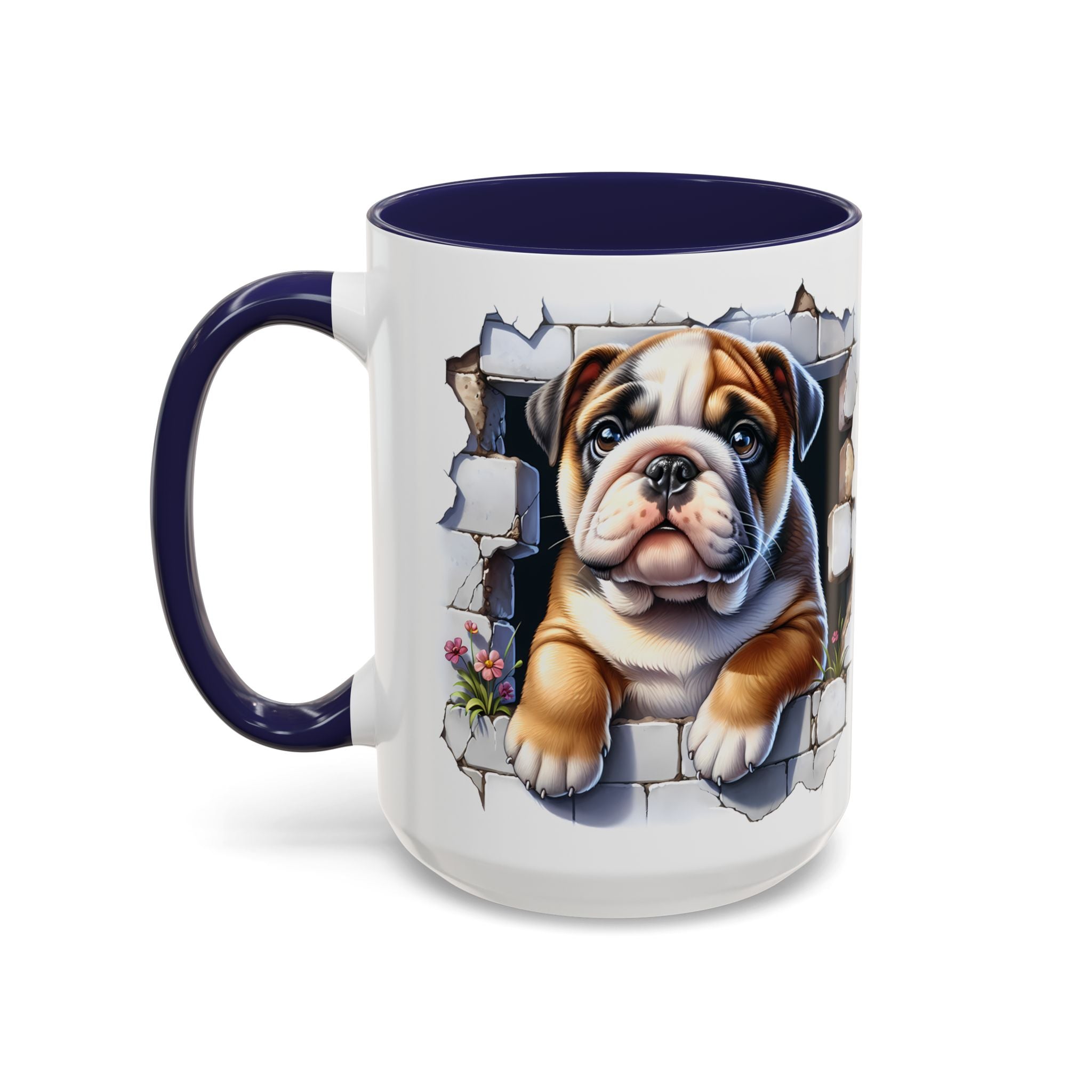 Bulldog Peek-A-Boo Accent Coffee Mug — Cute English Bulldog Coffee Cup (11/15 oz)