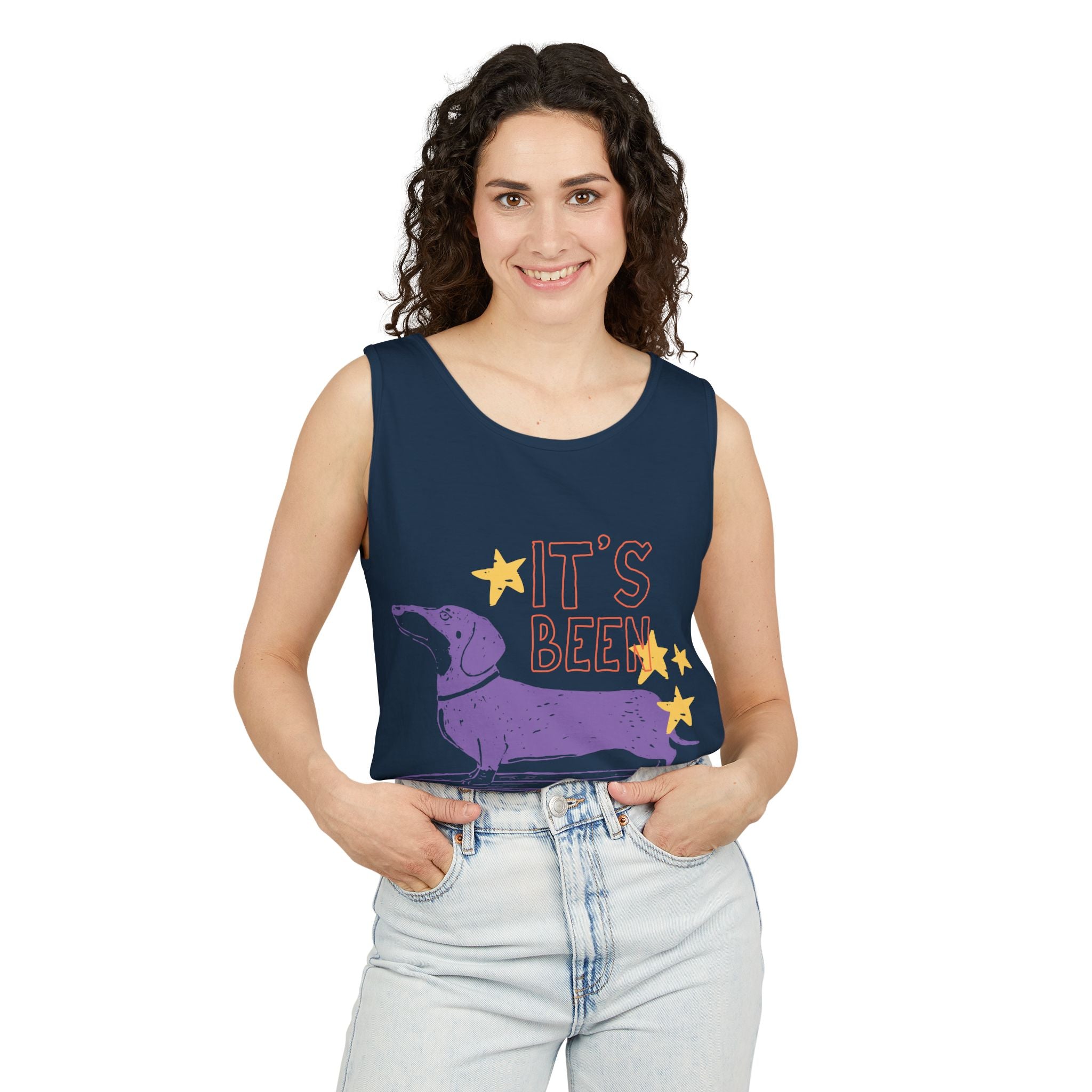 Dachshund Skateboard Tank — "It's Been a Looong Day" Cute Dog Graphic Tank Top