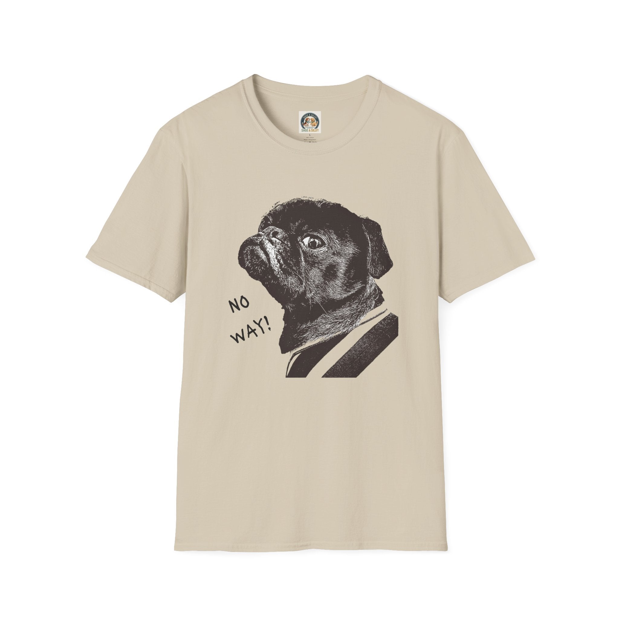 Pug Portrait T-Shirt — 'No Way!' Funny Dog Graphic Tee