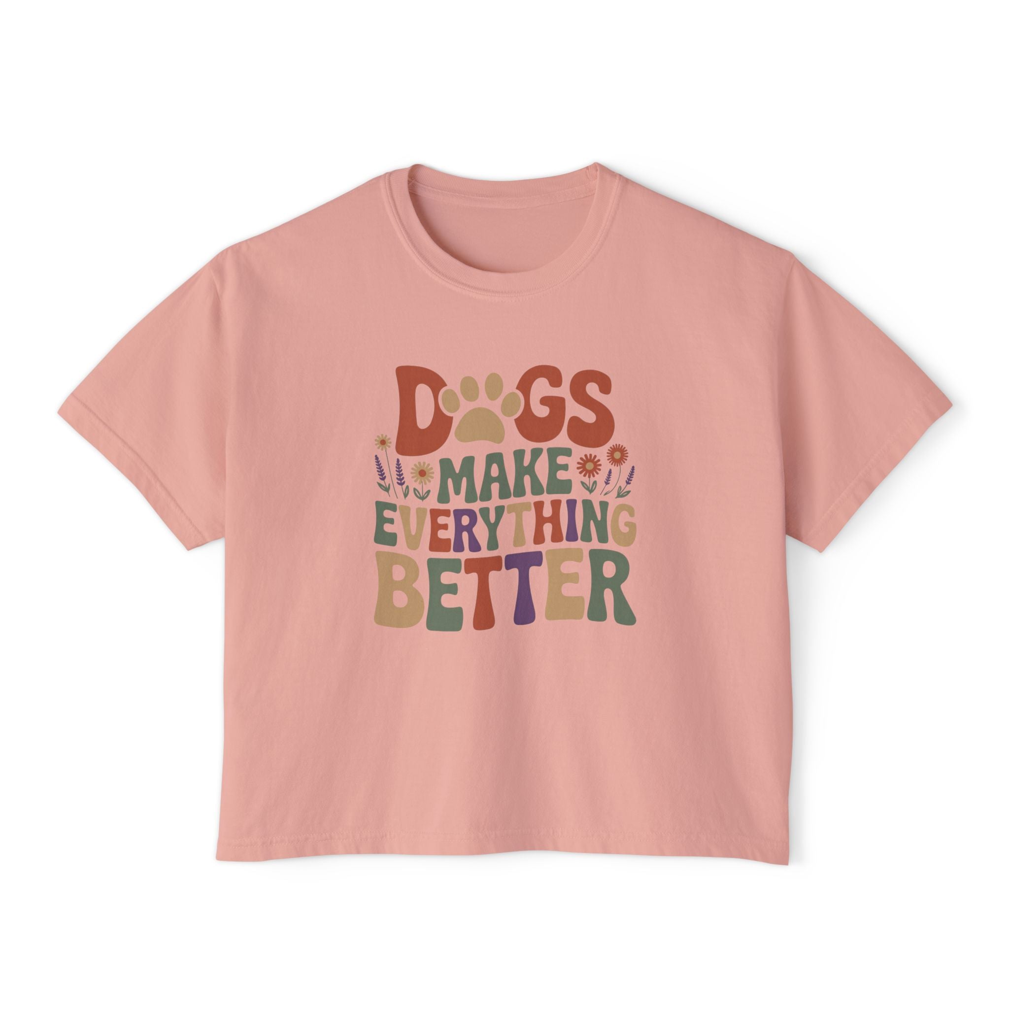 Dogs Make Everything Better Boxy Tee — Cute Paw Print Graphic T‑Shirt for Dog Lovers