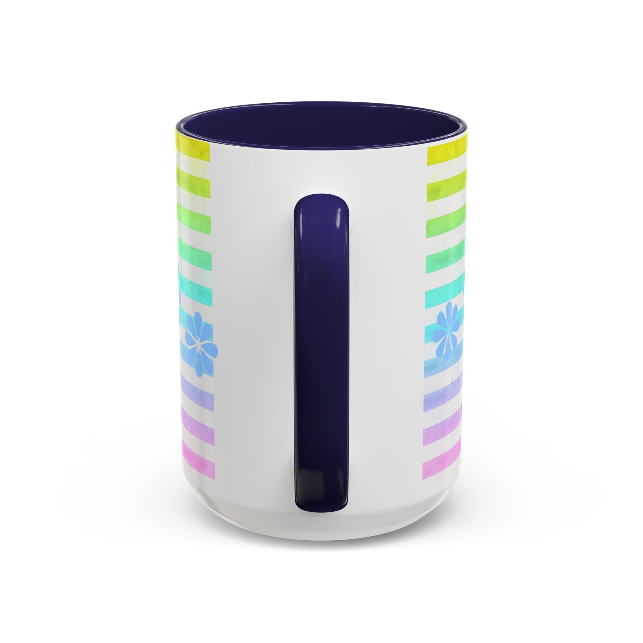 Pomeranian Dog Coffee Mug — Cute Fluffy Pup on Rainbow Stripes (Accent Mug 11/15oz)