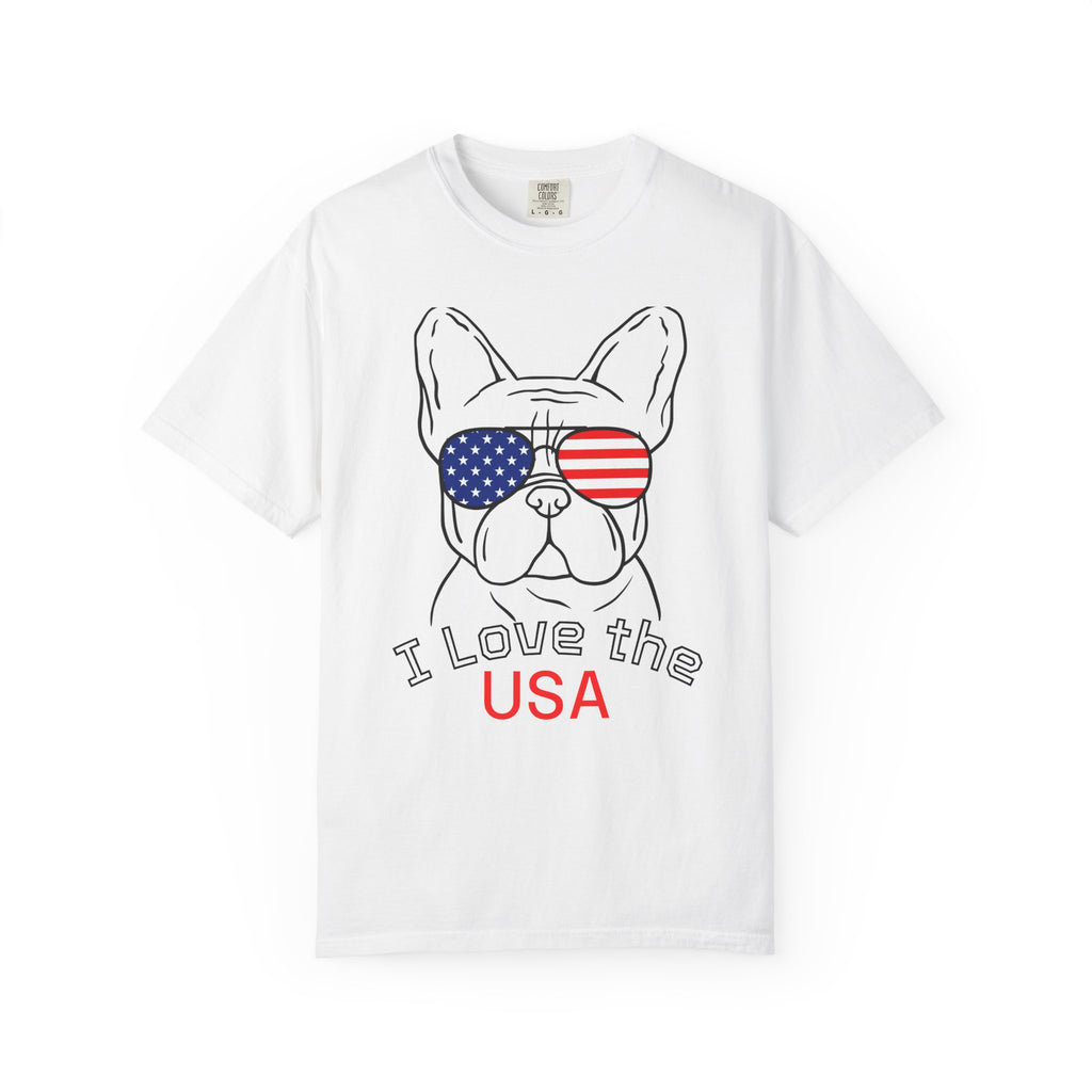 USA Bulldog T-Shirt — "I Love the USA" Patriotic Dog Tee