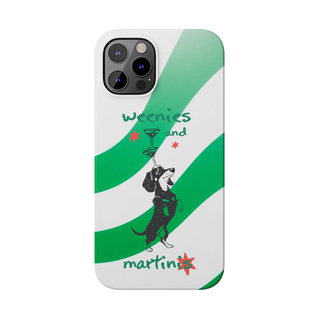 Weenies and Martinis Slim Phone Case – Dachshund Cocktail Green Stripe