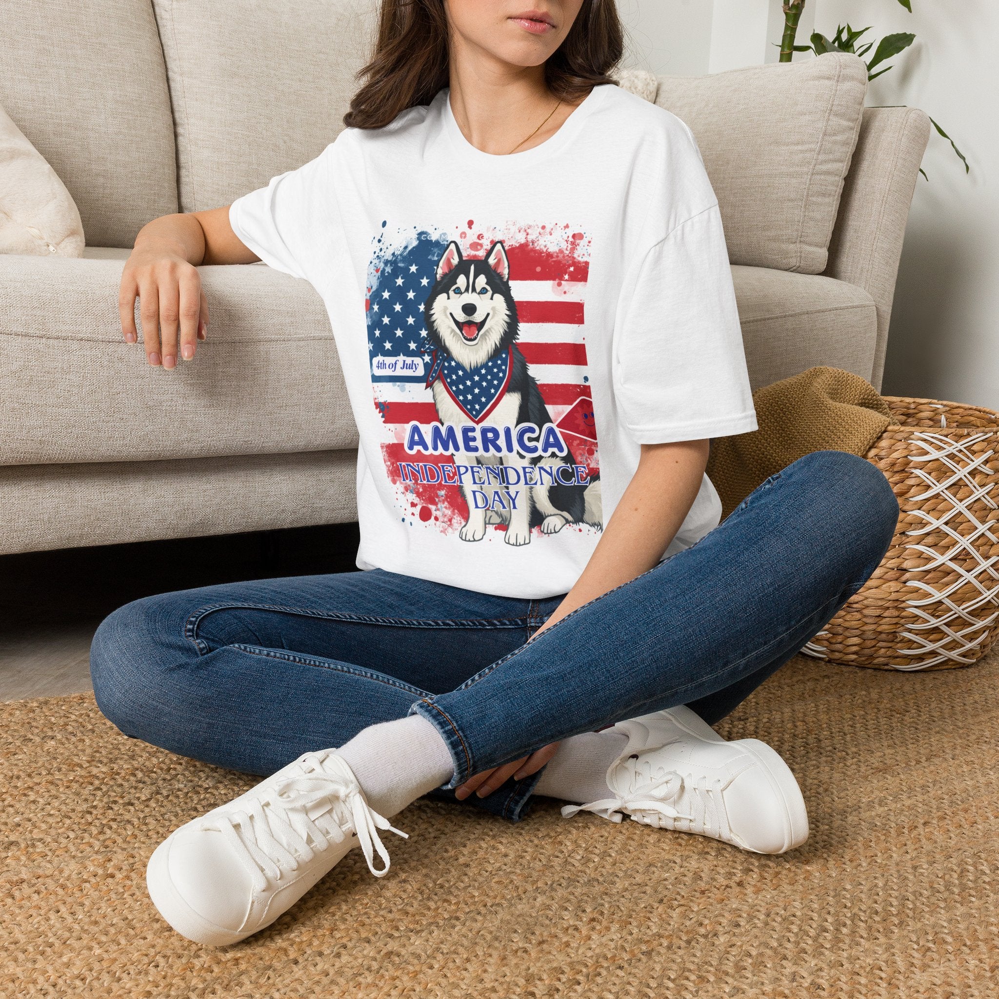 Patriotic Husky T-Shirt — America Independence Day 4th of July Dog Tee