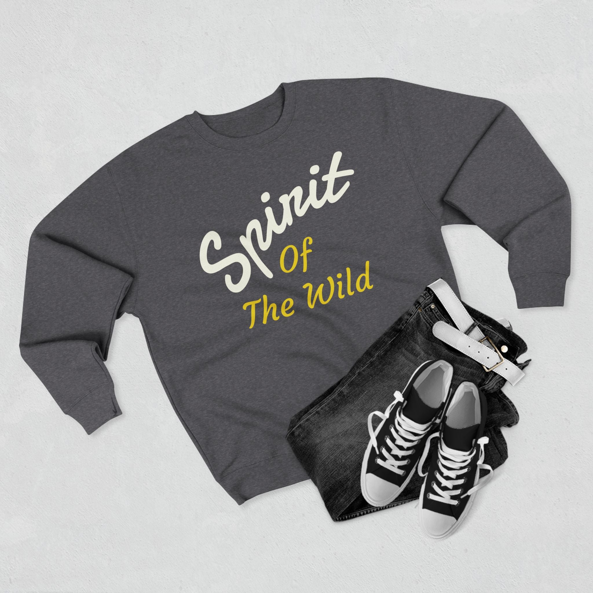 Wolf Spirit Crewneck Sweatshirt — "Spirit of the Wild" Graphic on the back