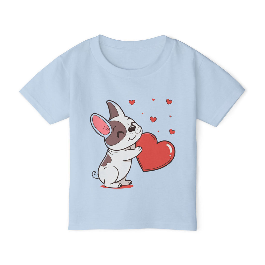 Toddler T-Shirt — Cute French Bulldog Hugging Heart with Colorful Paw Prints