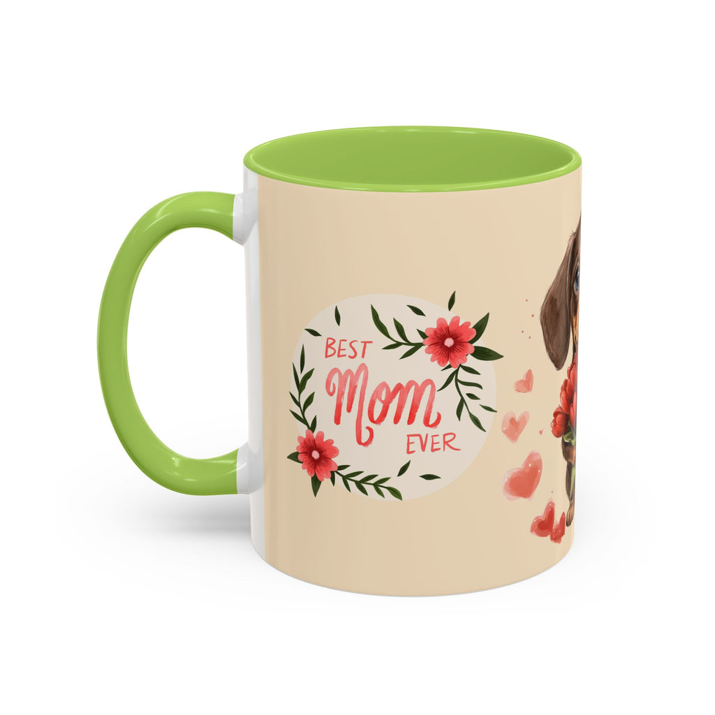 Best Mom Ever Coffee Mug — Cute Dachshund with Tulips