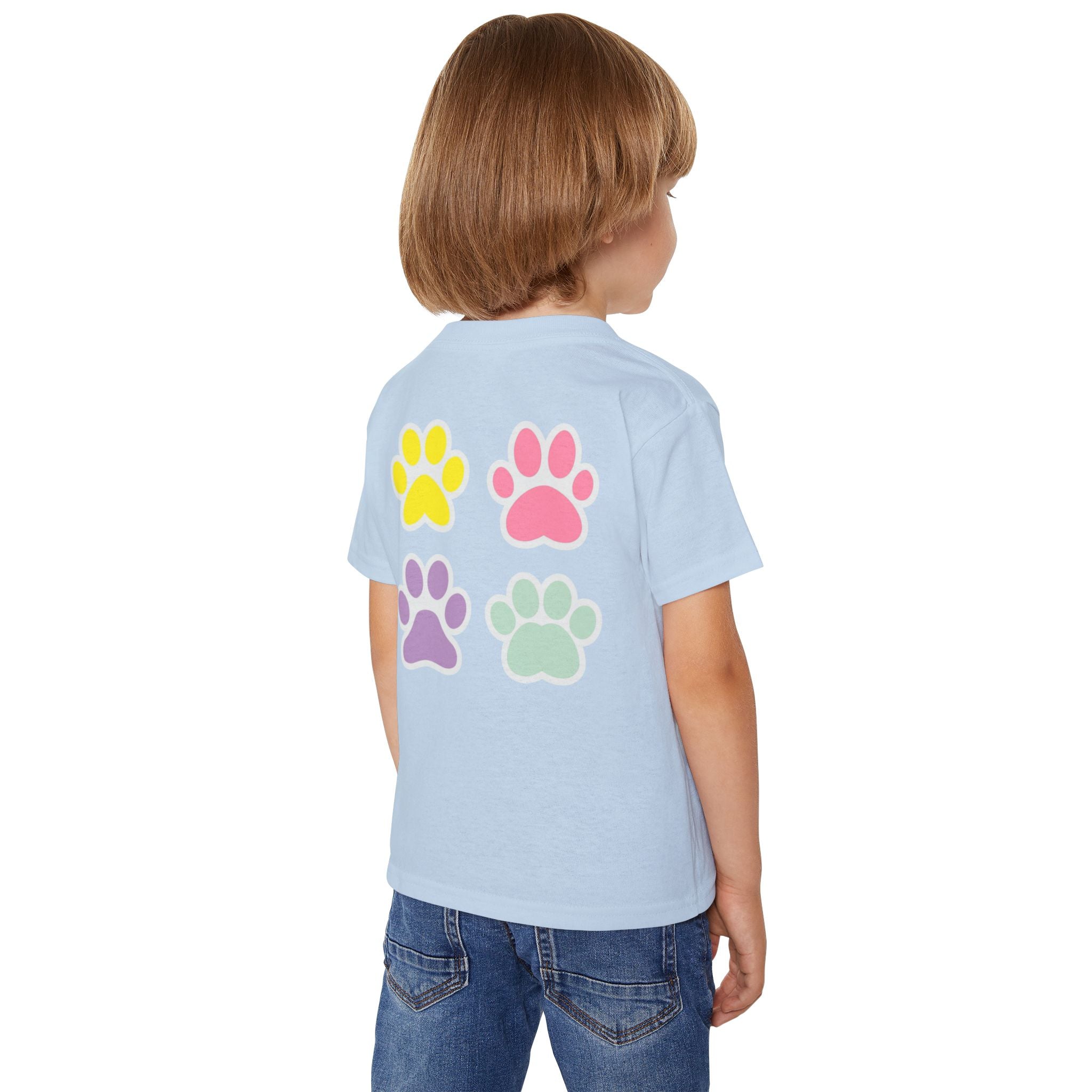 Toddler T-Shirt — Cute French Bulldog Hugging Heart with Colorful Paw Prints